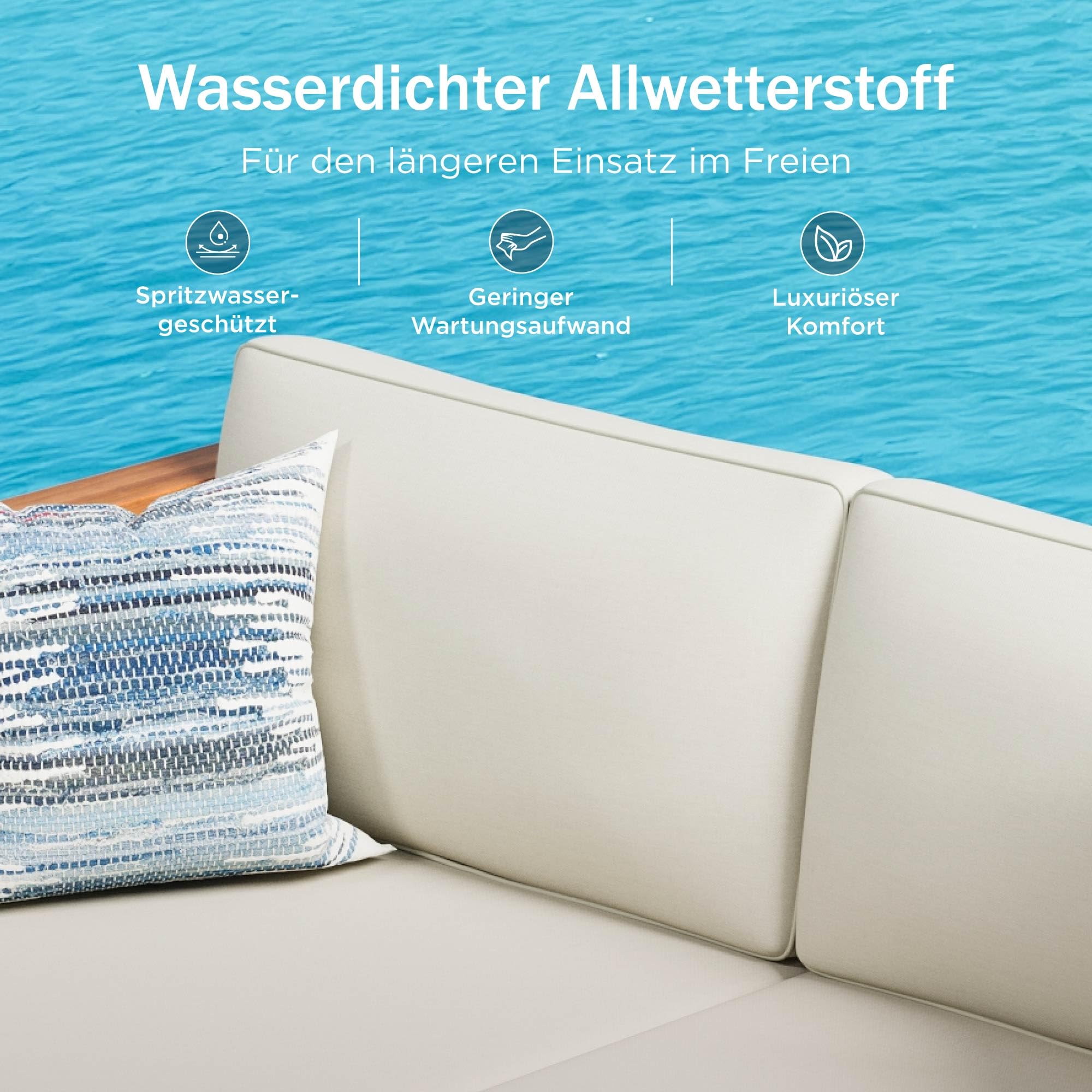 PHI VILLA 3 Teilig Gartenmöbel Set Balkonmöbel, Rattan Lounge Möbel Outdoor mit 1 Chaiselongue, 1 Zweisitzer-Sofa und 1 Kleiner Couchtisch, 4 Personen Terassenmöbel Außen Gartensofa
