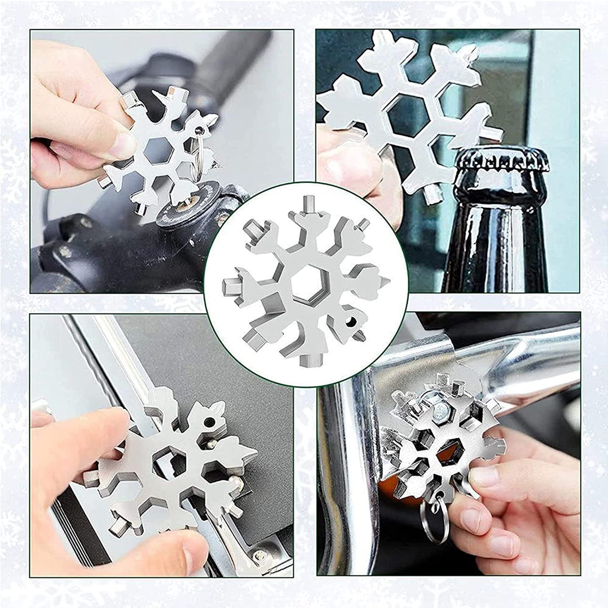 Multifunctional Snowflake 18 in 1 Tool Multi Tool Key-Chain-Screwdriver, Bottle Opener Tool Fits for Campers, Hikers, Bikers or Householder