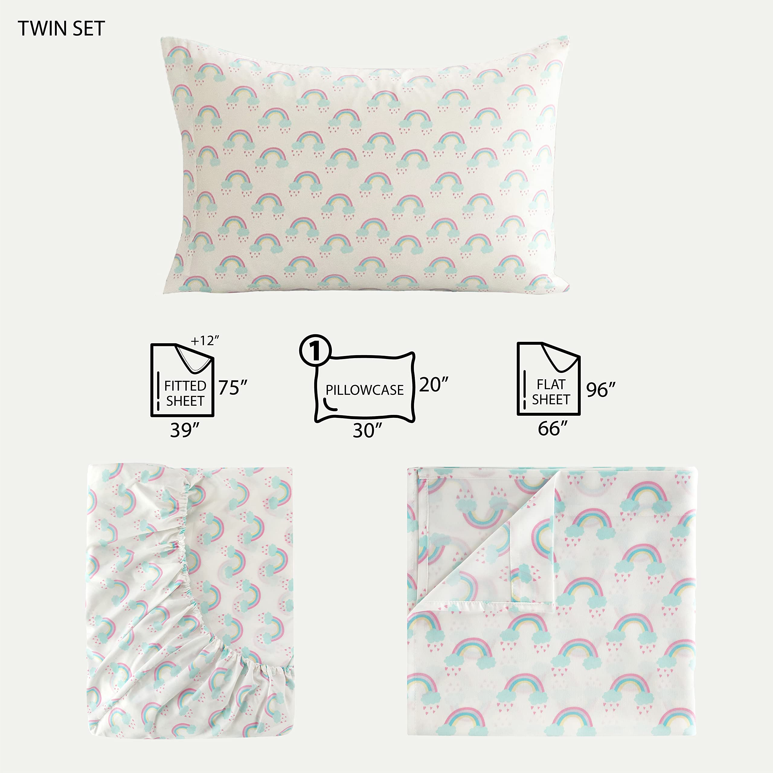 Heritage Kids 3 Piece Sheet Set, Rainbow Print, Twin - Image 3