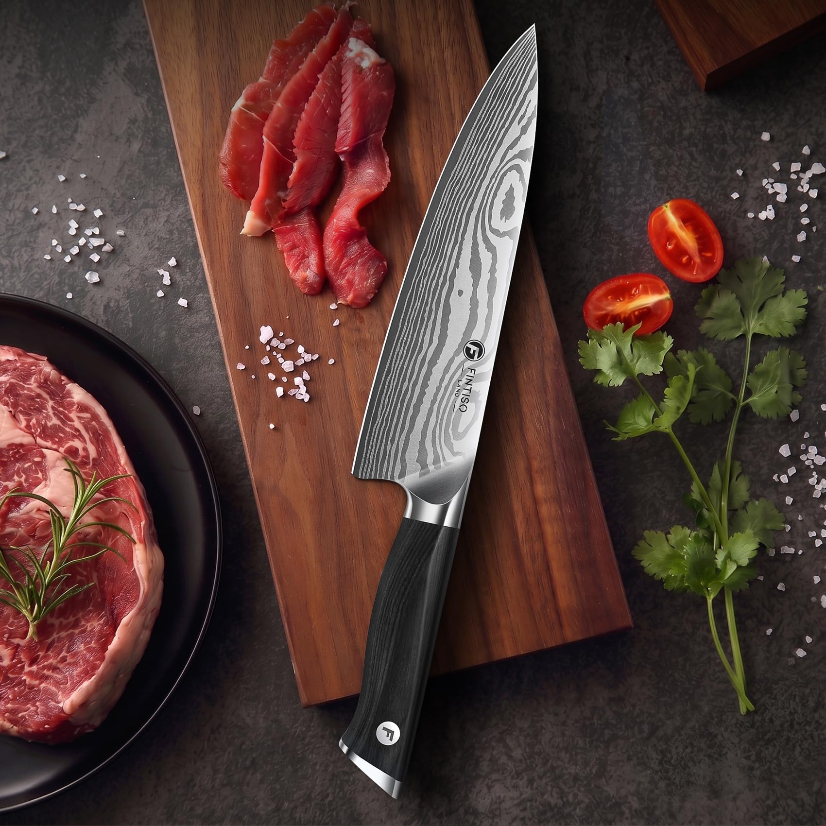 FINTISO 8 Inch Japanese Chef Knife,2026 New Upgrade Kitchen Knife High CarbonJapanese Powder Steel Kitchen Knife with Ergonomic Sakuragi Handle Chef Knives Set — Amazon image 7