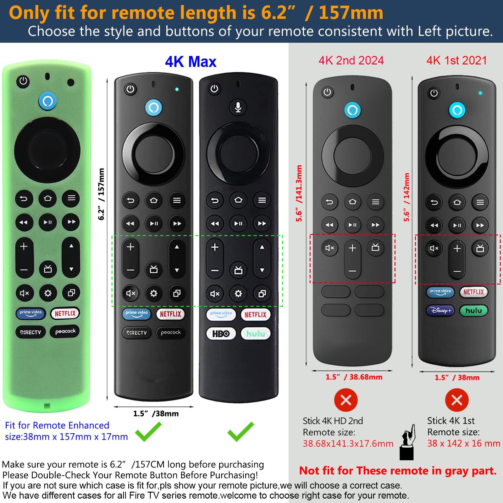 Pinowu Silikonowe etui na pilota (2 szt.) do Fire TV Stick 4K Max (2nd )/ Insignia/Pioneer/Omni (QLED) Series Alexa Voice Remote Enhanced ze smyczą (zielony, błękitny, świecący)