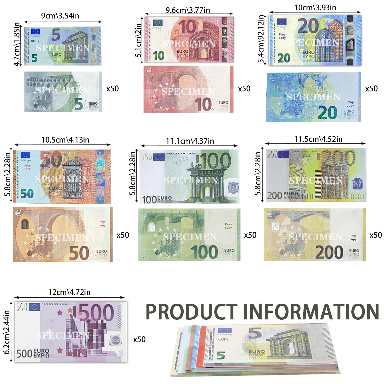 AUNGCSHE Lot de 350 billets pour jouet, 5/10/20/50/100/200/500 billets de jouet, pour apprendre, jouer à des rôles et profiter du jeu - 2