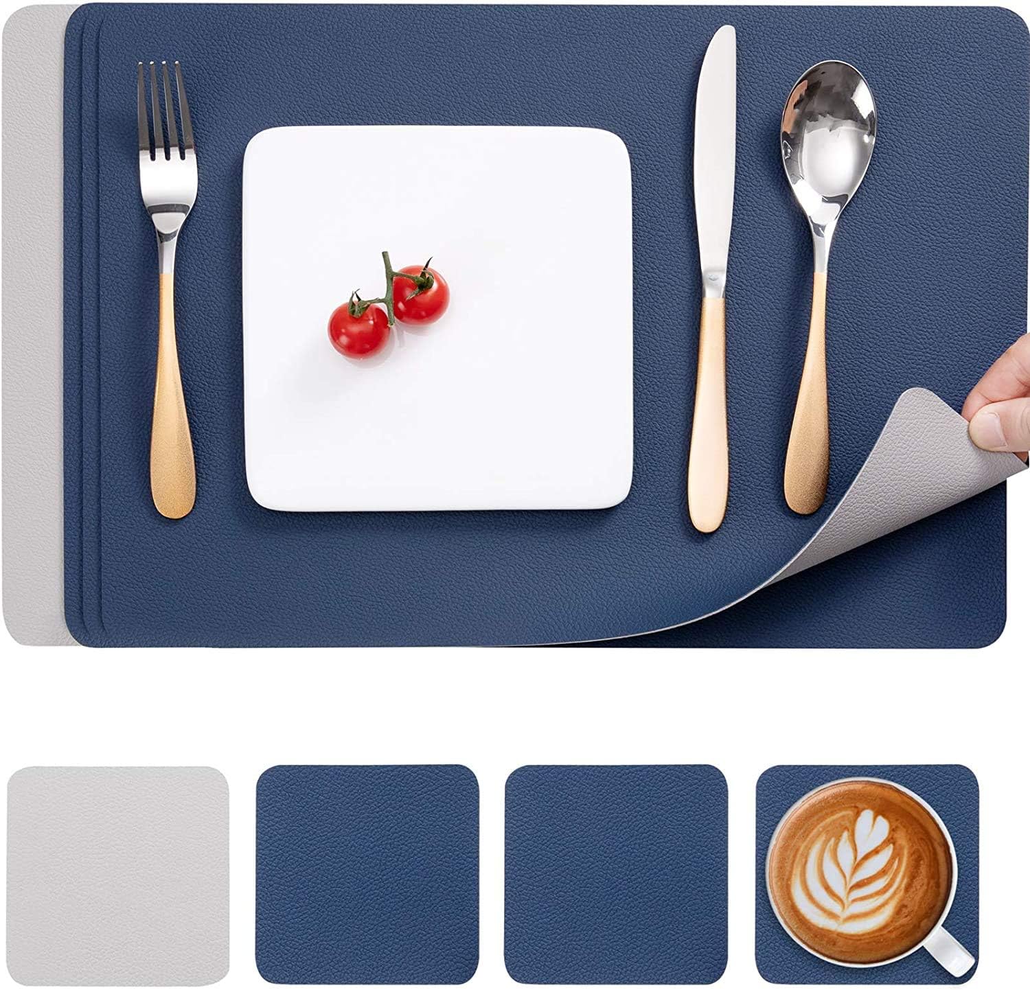 Myir JUN Leather Table Mats and Coasters, DualSided Leather Placemats and Coasters Waterproof