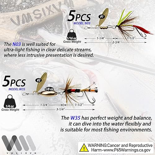 Miniatura 5 de Señuelos de trucha y spinners, cebos de cola de gallo para pesca del río en el lago, kit giratorio de latón para lubina de boca pequeña, salmón,
