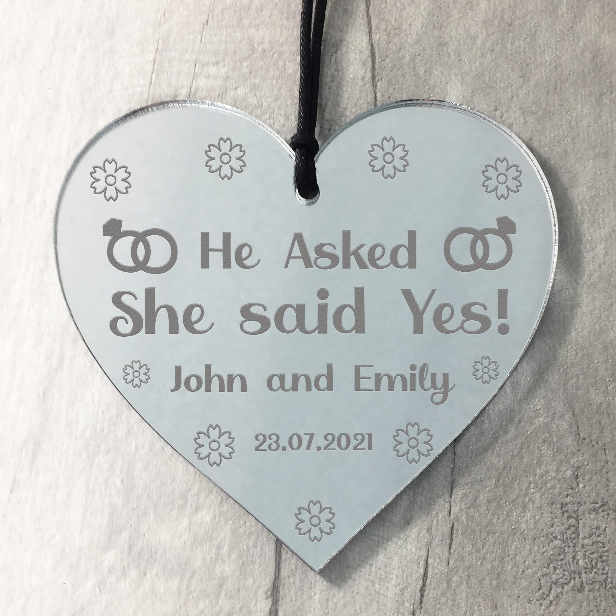 He Asked She Said Yes Engagement Gifts For Couple Engraved Heart Personalised Friendship Gift