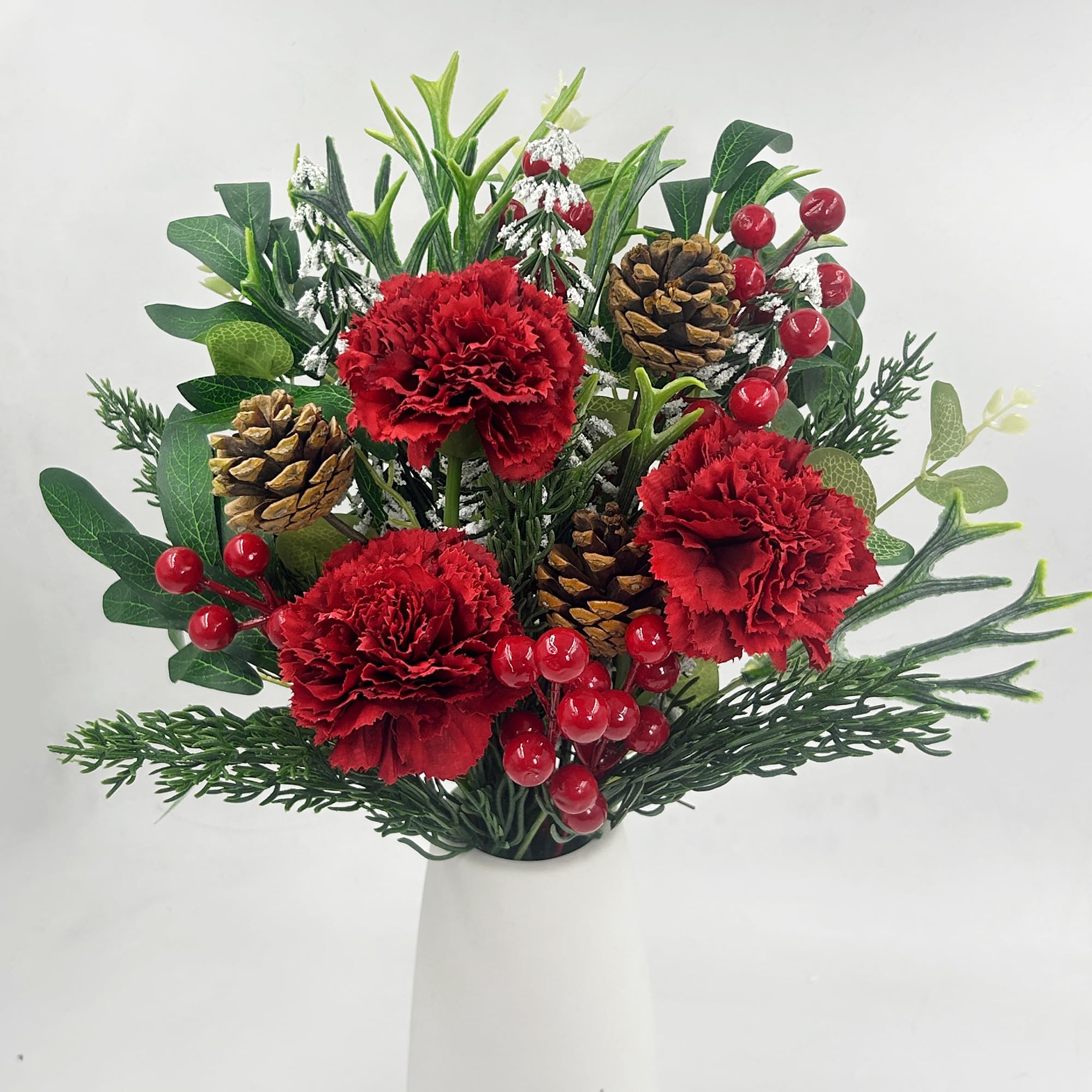 ROLLWAY 45 PCS Weihnachtsstrauß Künstlich, Tannenzweige & Rot Kunstblumen