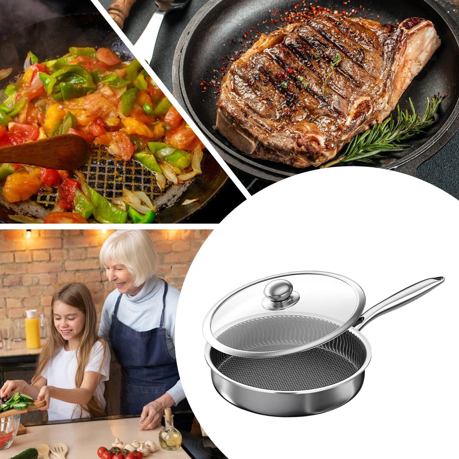 Padella antiaderente con coperchio, 50 x 30 x 8 cm, pentole in acciaio inox per fornelli a induzione, cucina, appartamento, ristorante, barbecue, campeggio all'aperto, preparazione quotidiana dei