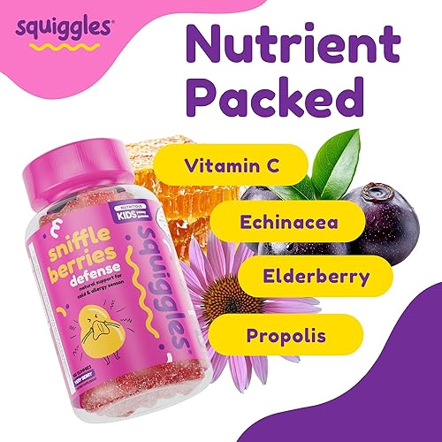 Miniatura 6 de Squiggles Sniffle Berries Gomitas de saúco con propóleo de abeja y equinácea, refuerzo inmunológico para niños, gomitas de propóleo para la salud,