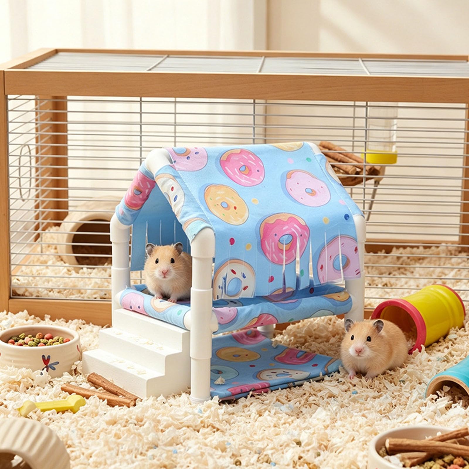 Verstecke für kleine Haustiere, 2-lagig, waschbarer Bezug, robuster Rahmen, Hängemattenbett, Stall, Regal, Sitzstangen, Haus, weicher, abnehmbarer Bezug