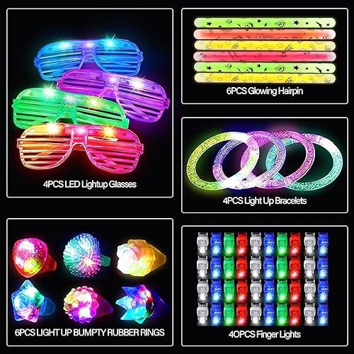 YOHOTA 88 piezas de juguetes con luz LED que brillan en la oscuridad, suministros de fiesta a granel para adultos y niños, cumpleaños, Halloween,