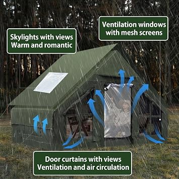 Inflatable Tents for Camping 4-6 Person, Blow Up Tent with Hand Pump, Easy Setup Sun Protection and Ventilation for Family Outdoor Adventures