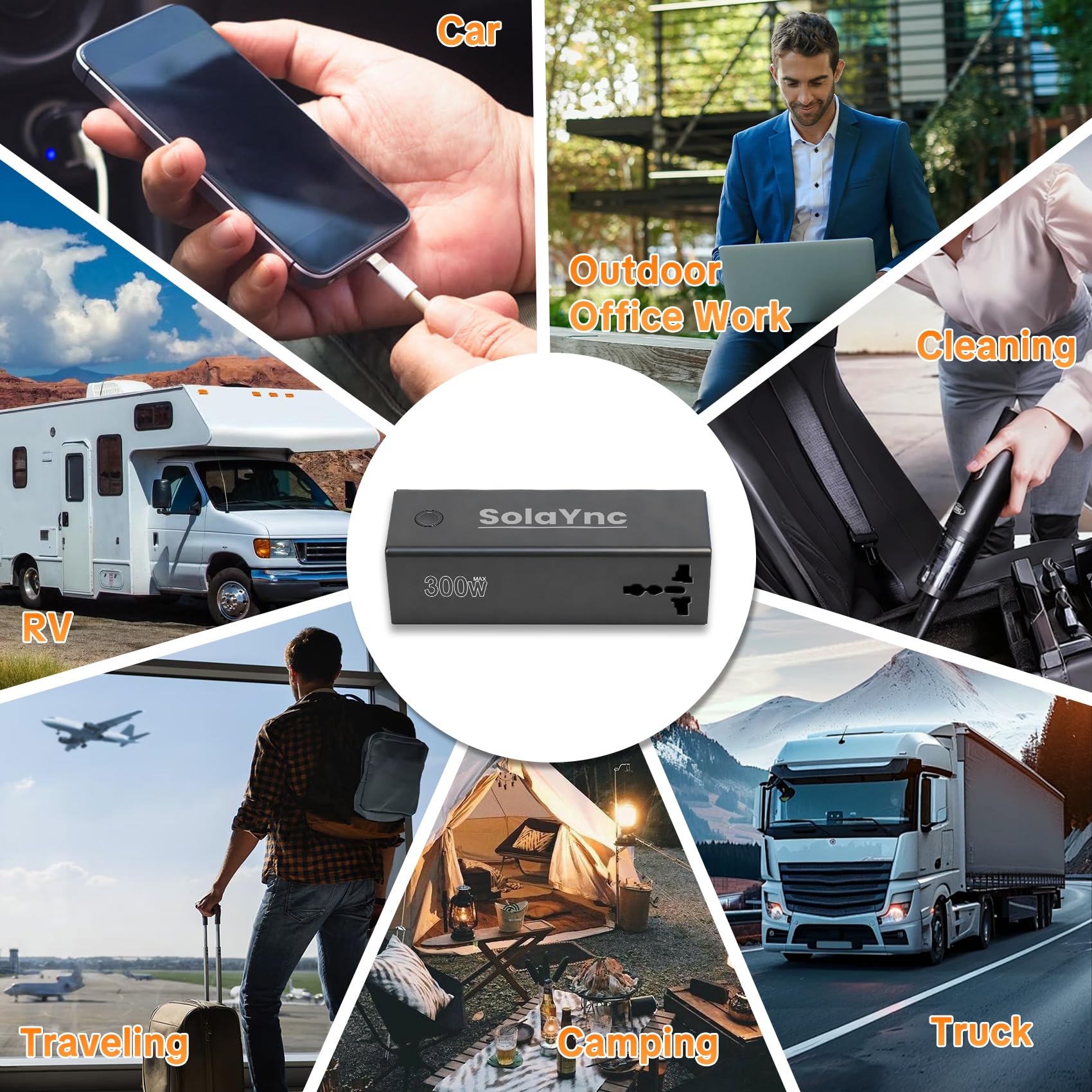 300W Convertisseur de Tension pour véhicule 12V/24V à 230V, avec Prises internationales et Affichage LED, 2 Ports USB-A et 2 Ports USB-C, adapté aux Voitures, Bateaux, Camping