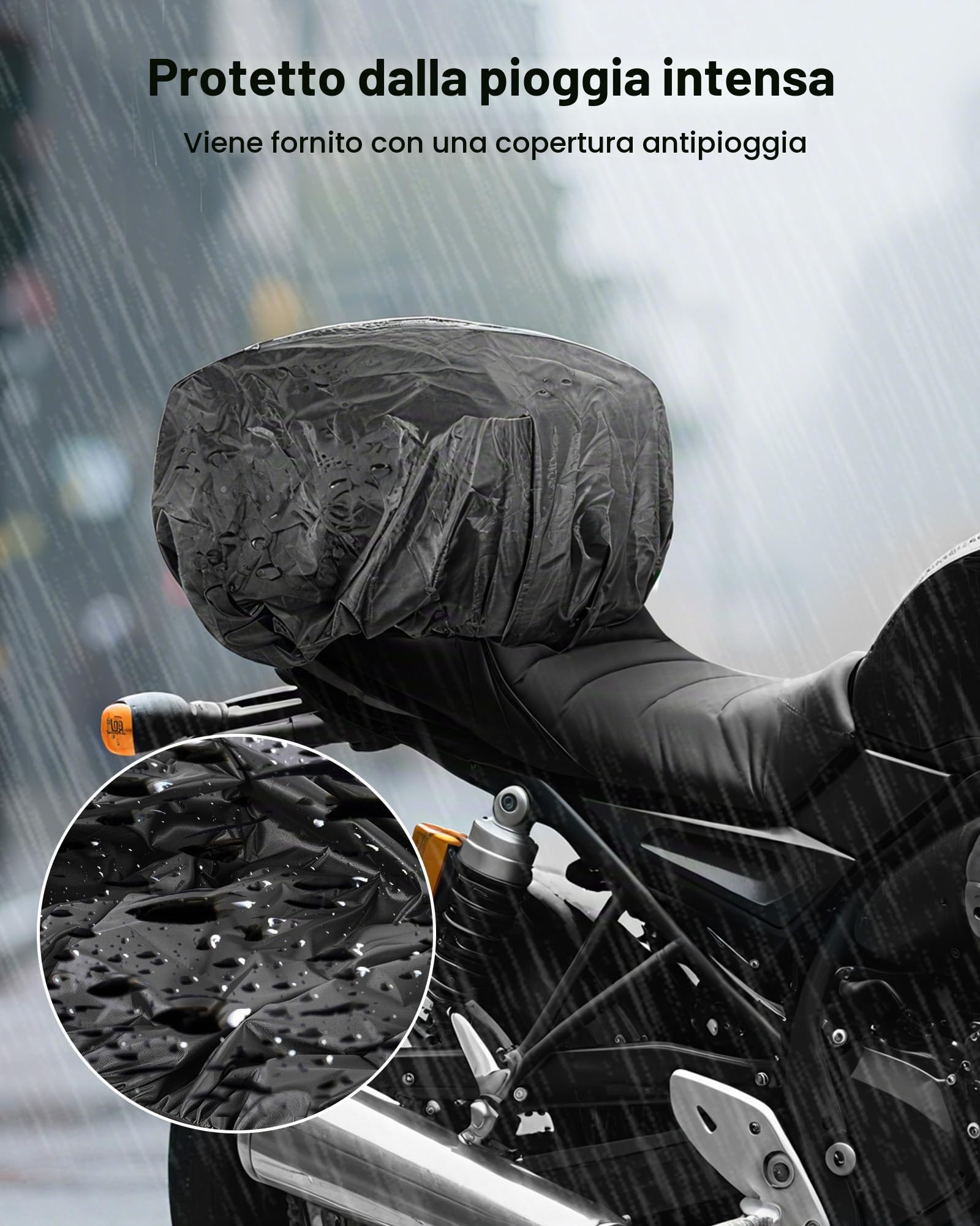 VEVOR Borsa Posteriore per Moto, Espandibile 10 L, Impermeabile, Antipioggia, Zaino, Tracolle, Tasca, Nero