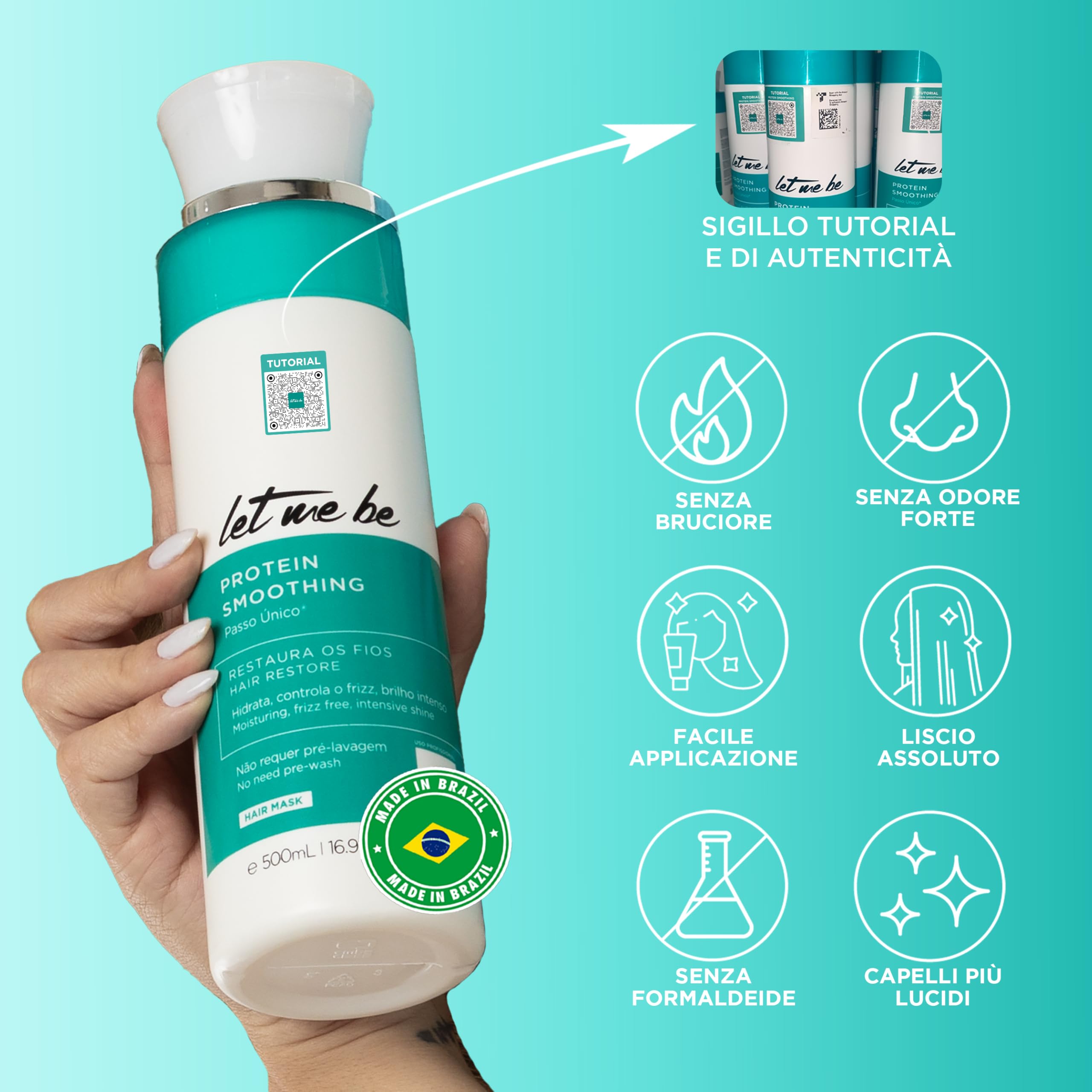 Let Me Be - Protein Smoothing | Keratina Lisciante per Capelli | Stiratura Brasiliana Organica in Un Solo Passaggio, Senza Formaldeide | Trattamento Lisciante alla Cheratina Fino a 6 Mesi - 500ml