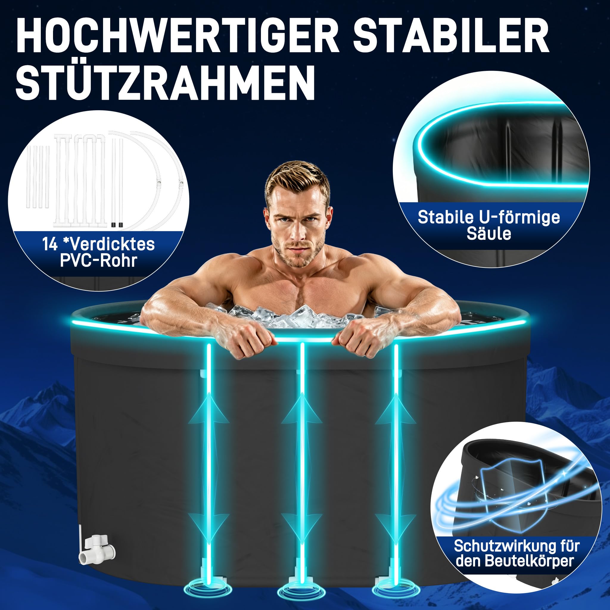 Ovale Eisbad Tonne 512L Faltbare Badewanne, PVC Eisbadewanne