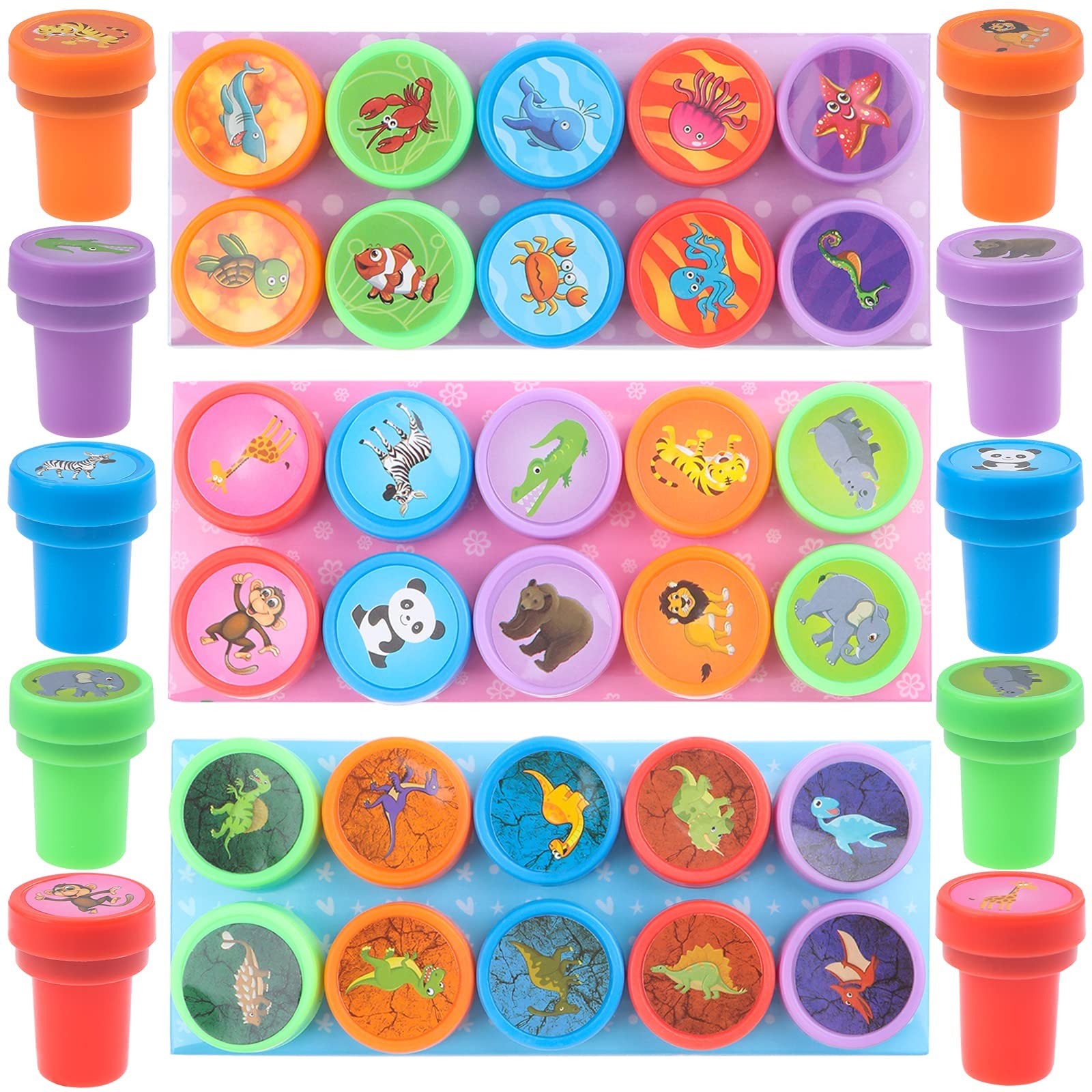 30 Pieces Animal Stamps for Kids Dinosaur Ocean Life and Zoo Wild Self Inking Stamp for Birthday Gift Jungle Party Supplies Teacher Stampers for Students Goodie Bag Prizes Classroom Rewards Filler