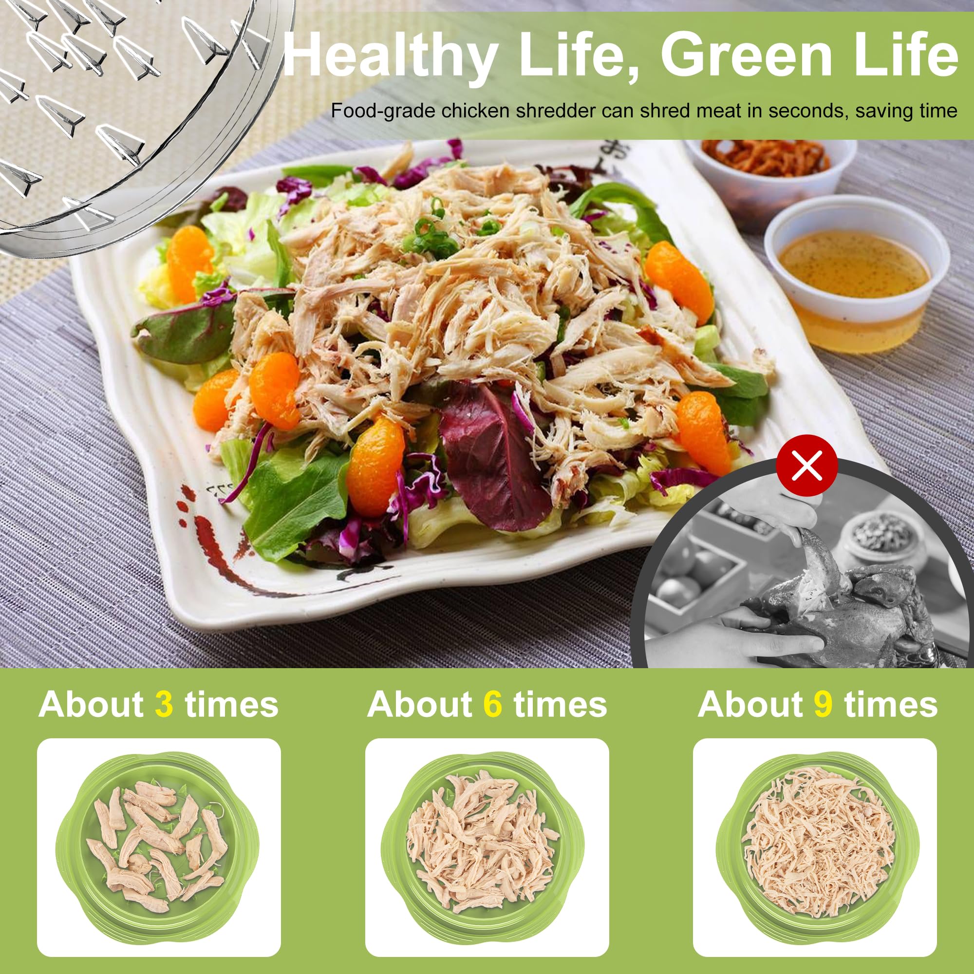 SURETIVIAN Chicken Shredder Large Chicken Breast Shredder Tool Twist with Brush&Fork, Visible Meat Shredder Machine, Anti-Slip Strip, Ergonomic Handle, BPA Free, Pork Beef Chicken(Matcha)