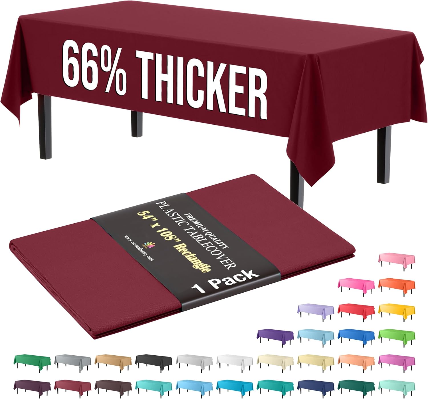 Party Solids Burgundy Rectangular Plastic Tablecloth - 54x108 Inch, Pack Of 24