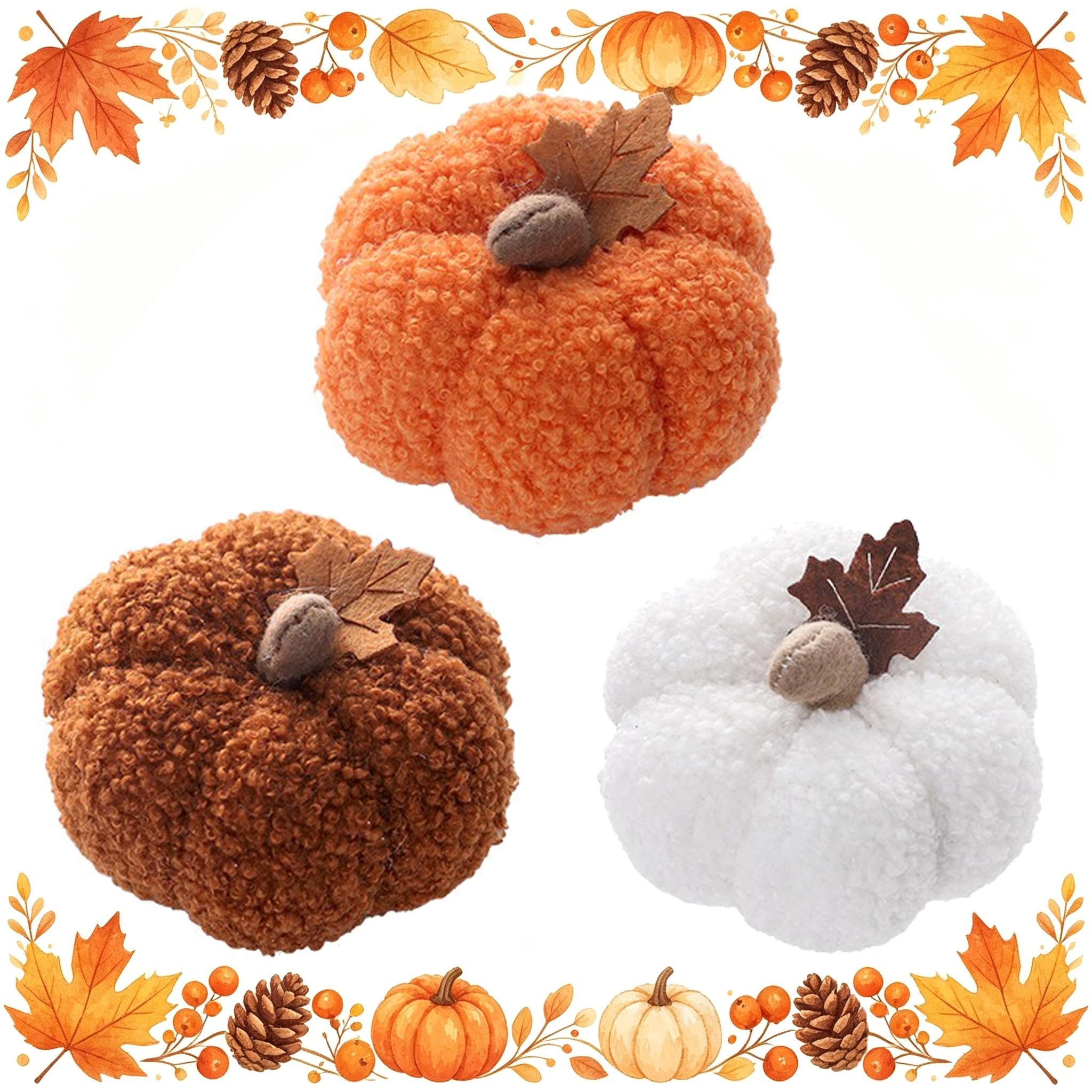 WGXIA 3 Packs Autumn Decor Pumpkin Decoration Thanksgiving Table Decoration Indoor Outdoor Halloween Pumpkins Ornaments for Farm House Office Living Room (3 packs (1 coffee + 1 orange + 1 white))