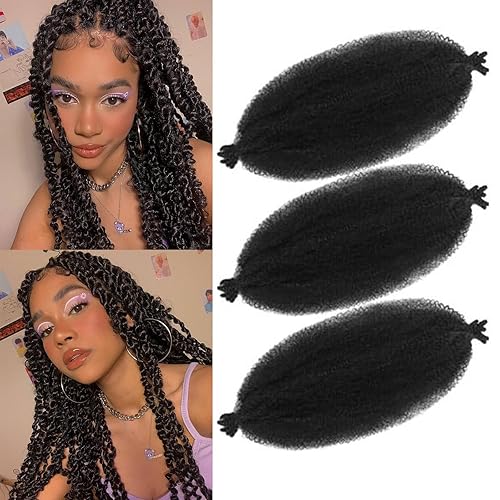 Cabello afro trenzado elástico de 18 pulgadas, 3 paquetes de cabello trenzado Marley Twist para rizos suaves, cabello rizado preseparado para mujeres