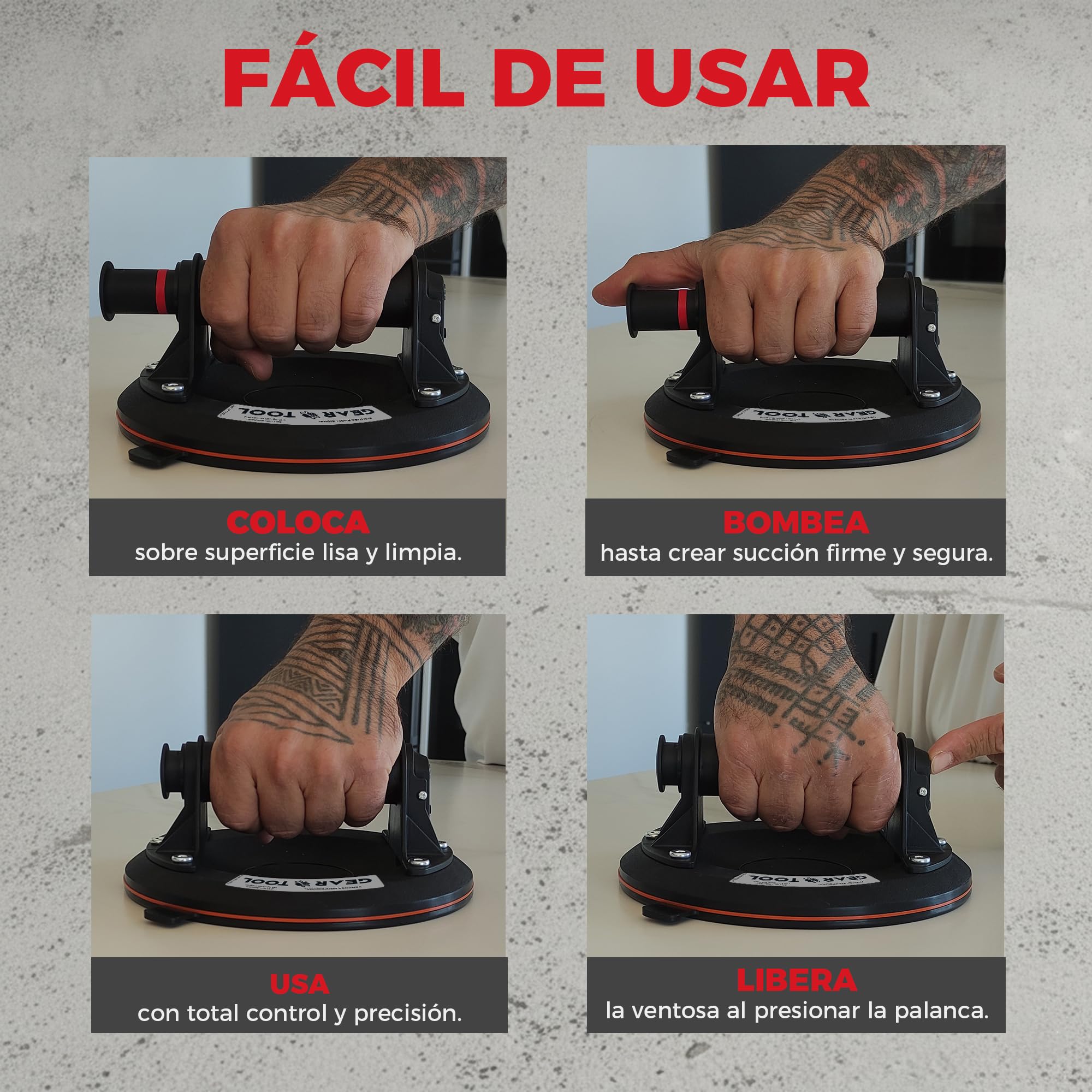 2 Ventosas para Azulejos con Maletín | Diámetro 20 cm y Carga Máxima 260 kg | Ventosa para Cristal Profesional, Ventosa para Elevar y Transportar Mármol, Vidrio, Muebles