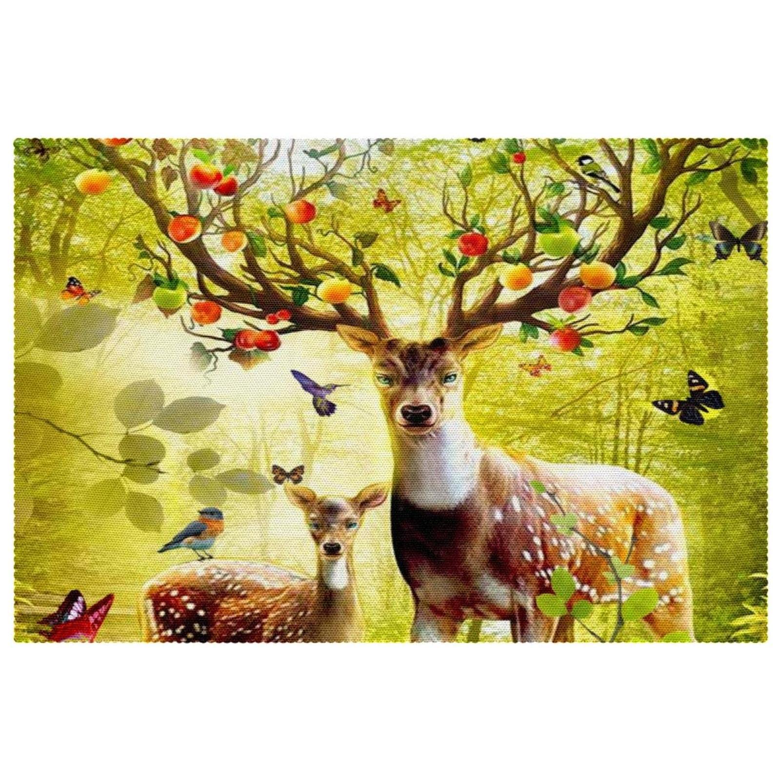 Set de table lavable résistant à la chaleur motif cerf forêt x4