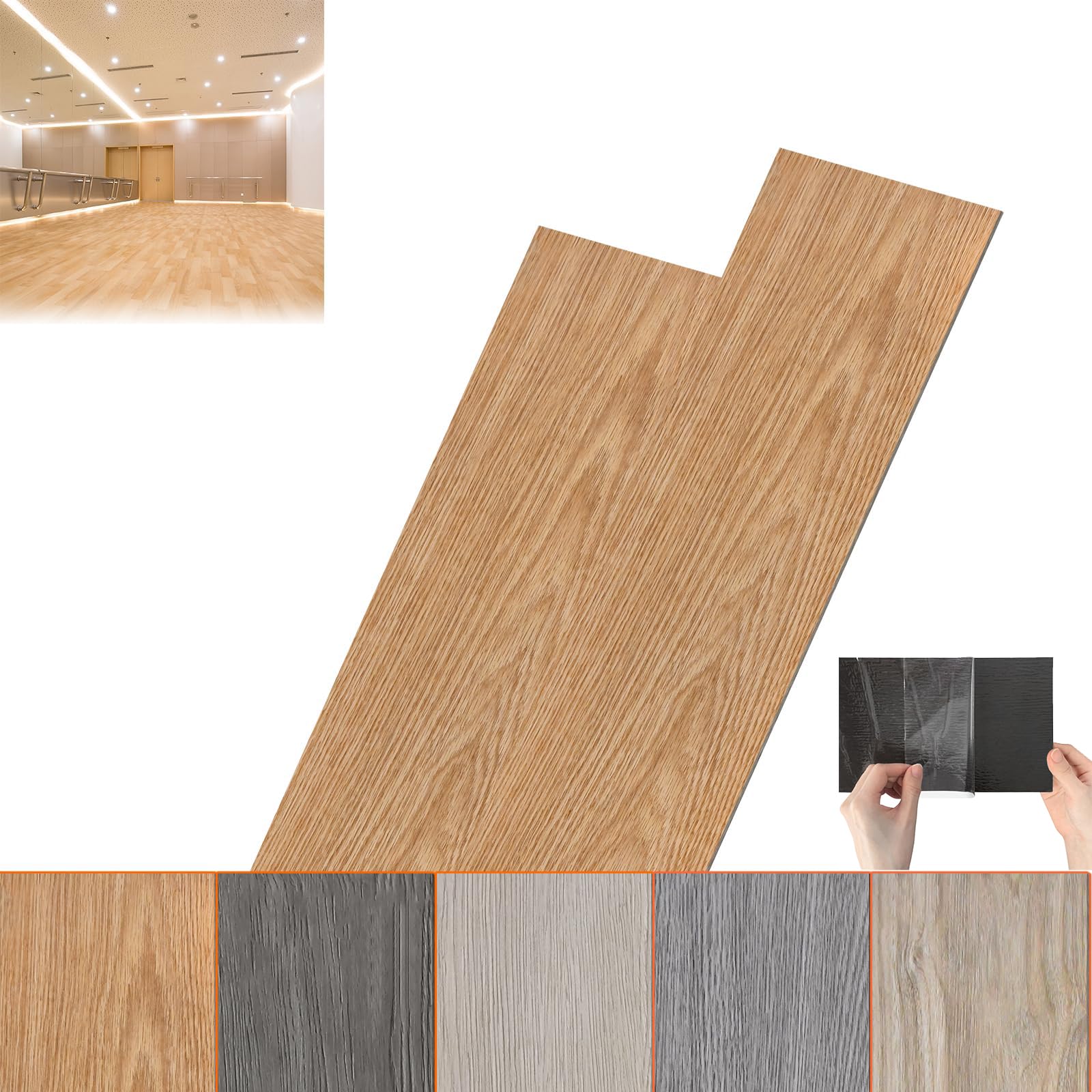 Acxin Rivestimento autoadesivo in PVC per pavimenti, set di 18 pezzi, in vinile effetto legno (marrone legno, 2,5 m²)
