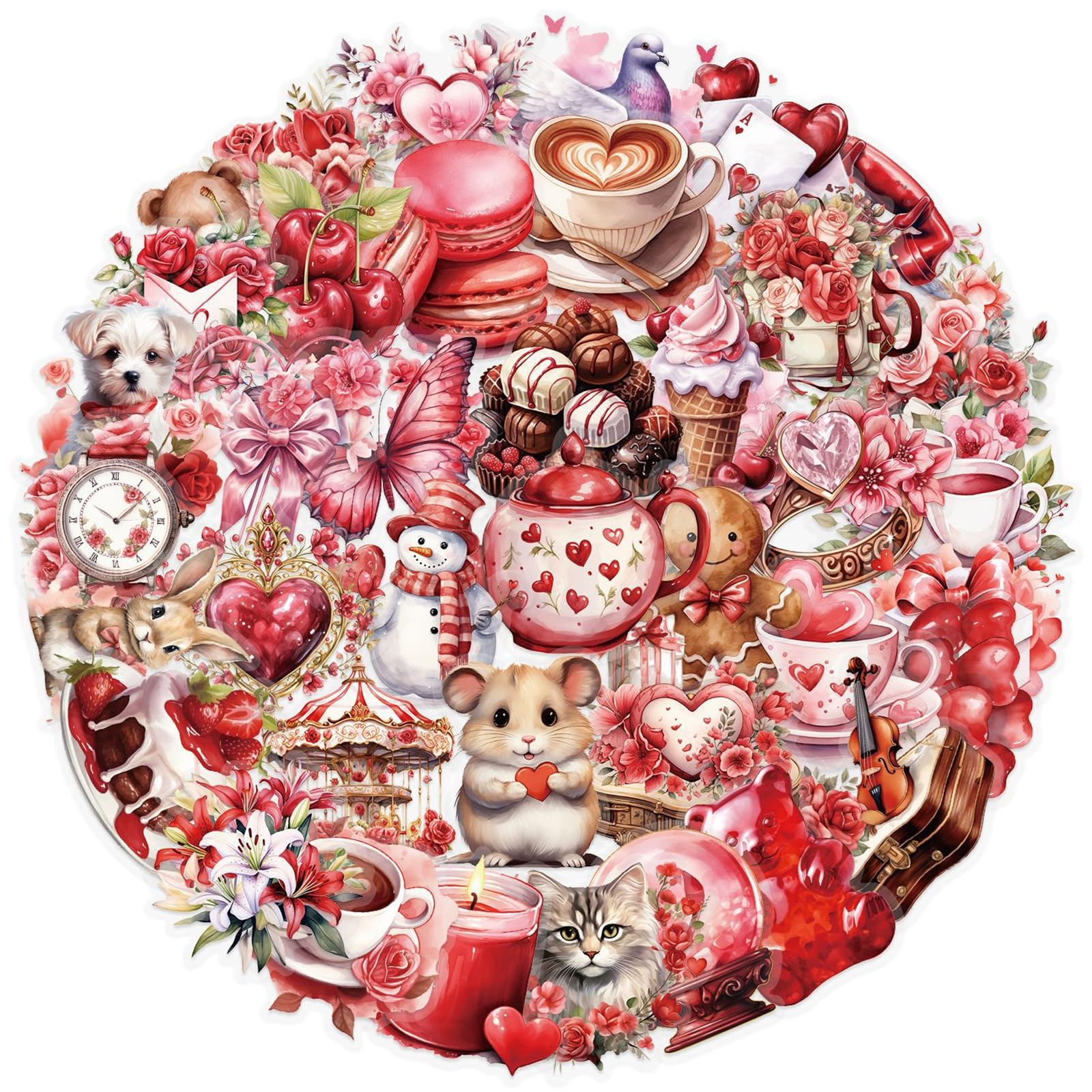 50pcs Transparent Love Stickers, Vintage Valentine Waterproof PET for Scrapbook Journaling Photo Album Collage Card Heart Romantic Valentine's Day for