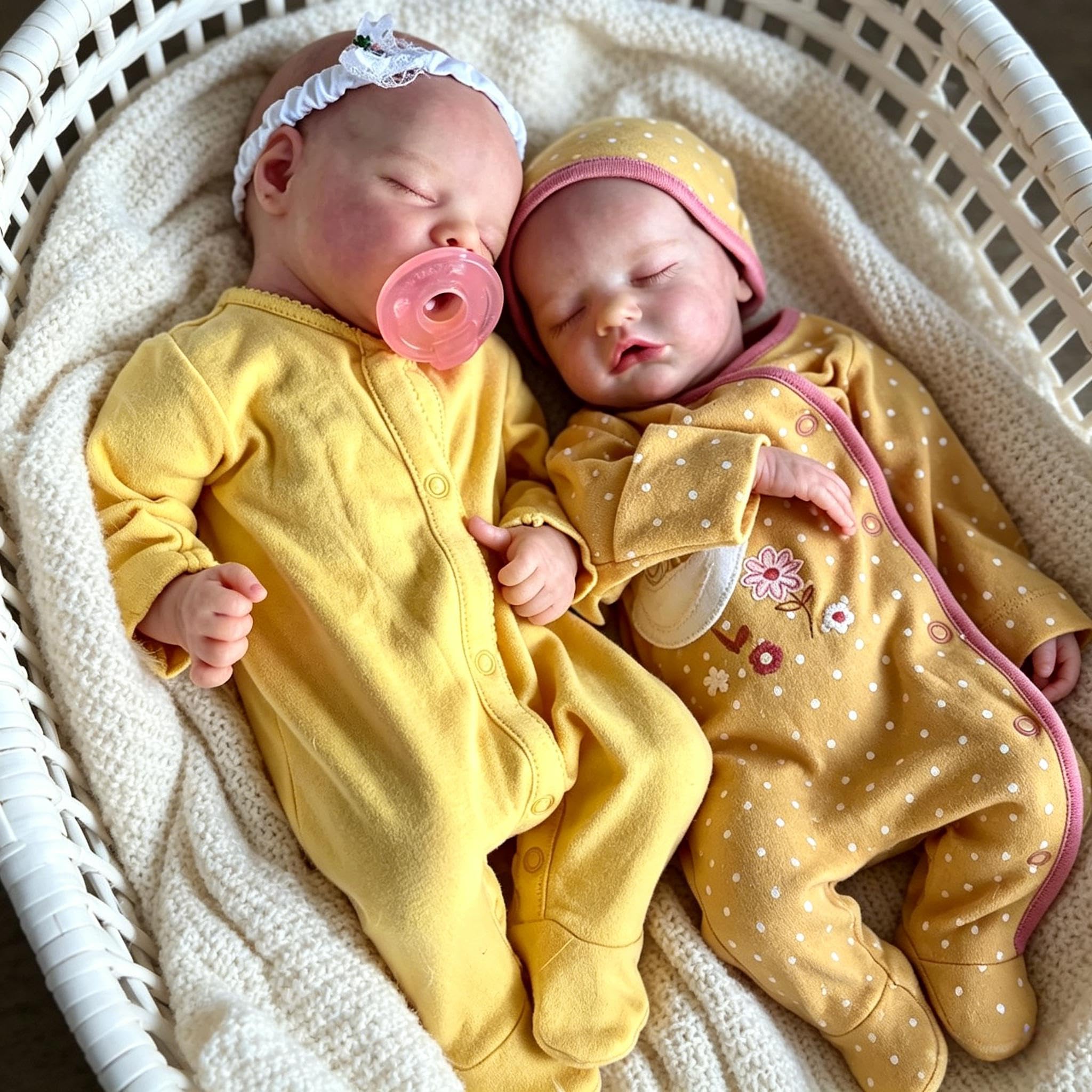 RXDOLL Reborn Baby Dolls winylowe bliźniaczki na całe ciało, 45 cm, realistyczna lalka bobas, bliźniaczki, wodoodporne, w pełni silikonowe lalki niemowlęce, wyglądające realistycznie, dla niemowląt