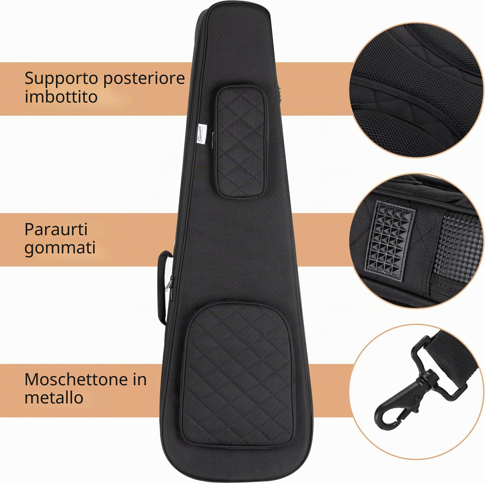 Shaman EBBT-2122BK Borsa per Basso Elettrico, gigbag imbottito spesso, manico regolabile con chiusura a strappo, tasche esterne imbottite, tasca tablet, imbracatura zaino retrattile.