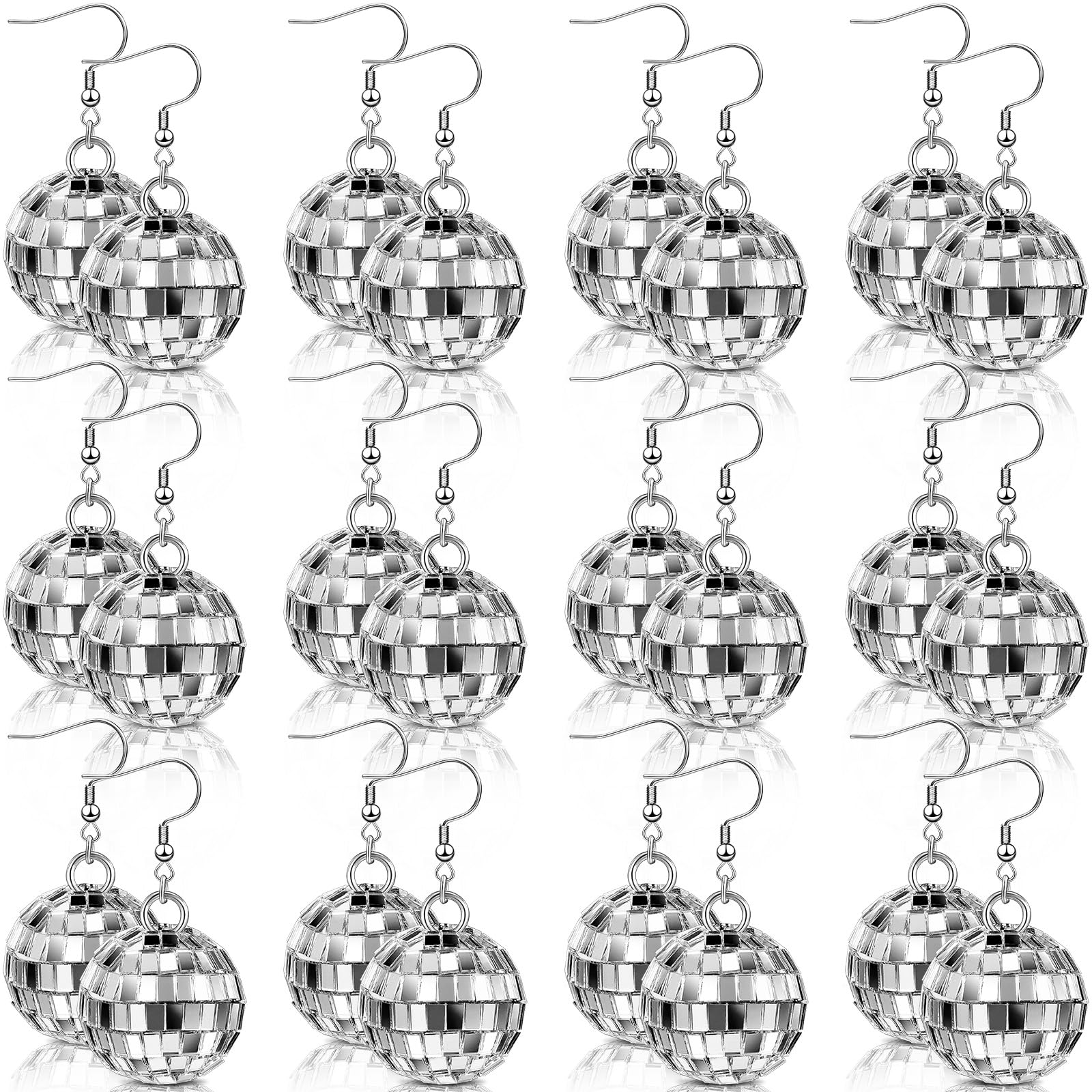 Kigeli 12 Pairs Women Disco Ball Earrings 60's Mirror Ball Earrings Silver 70's Outfit Disco Accessories Hippie Jewelry Bulk Cowgirl Dangle Party