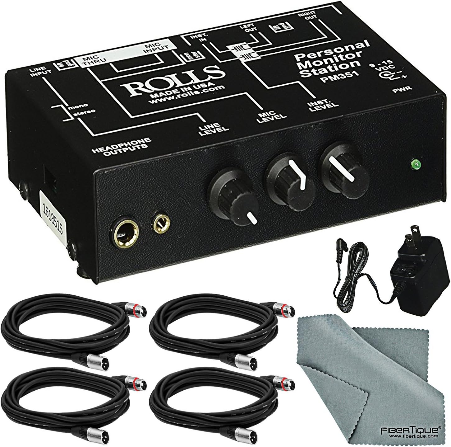 Rolls PM351 Personal Monitor Station for Musicians and Accessory Bundle w/Fibertique Cloth
