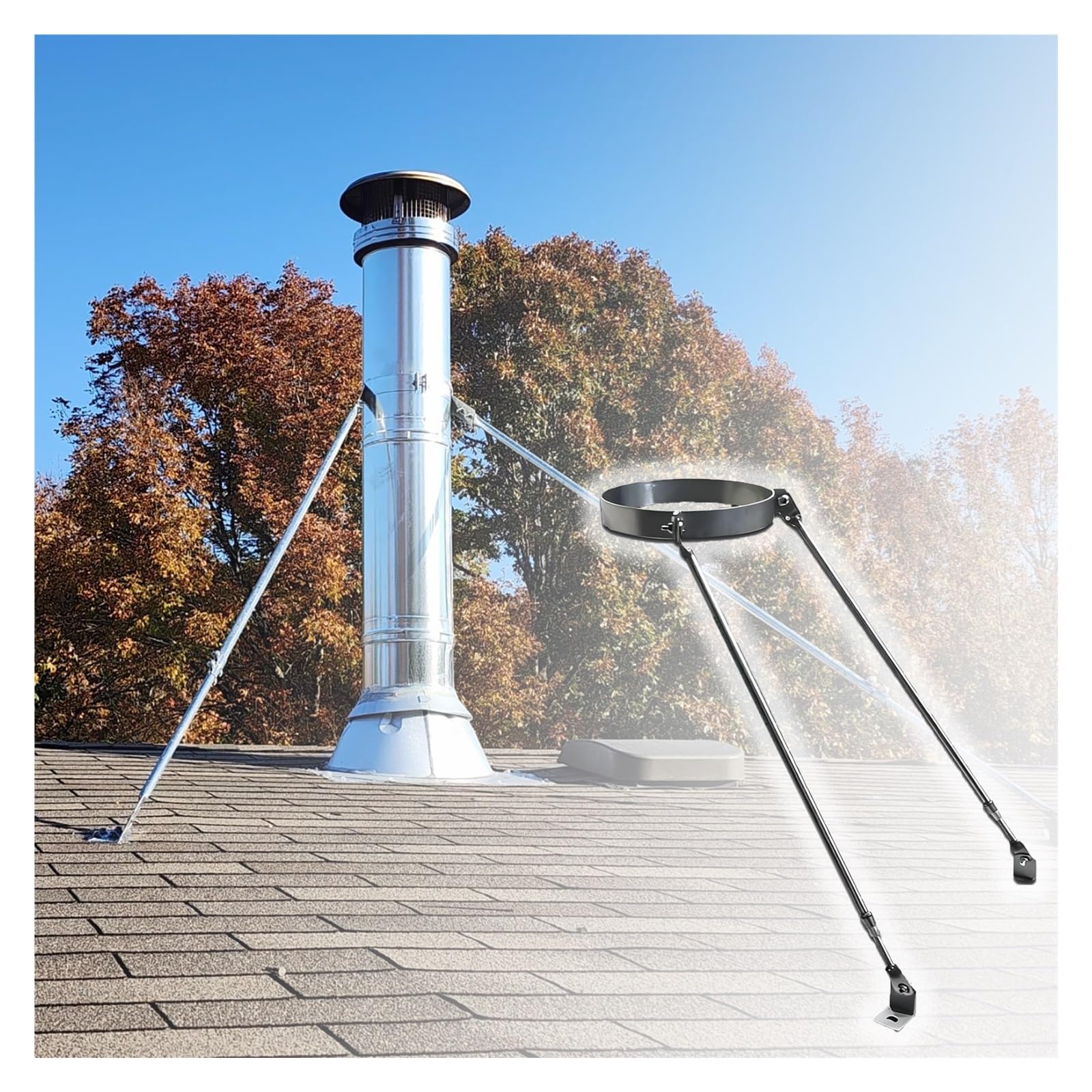 JYHHGDS Stainless Steel Chimney Support Bracket Kit - Weather Resistant Roof Brace for Pellet Stove Pipe & Water Heater Vent, 7.25" (184mm) Diameter, Durable & Easy to Install