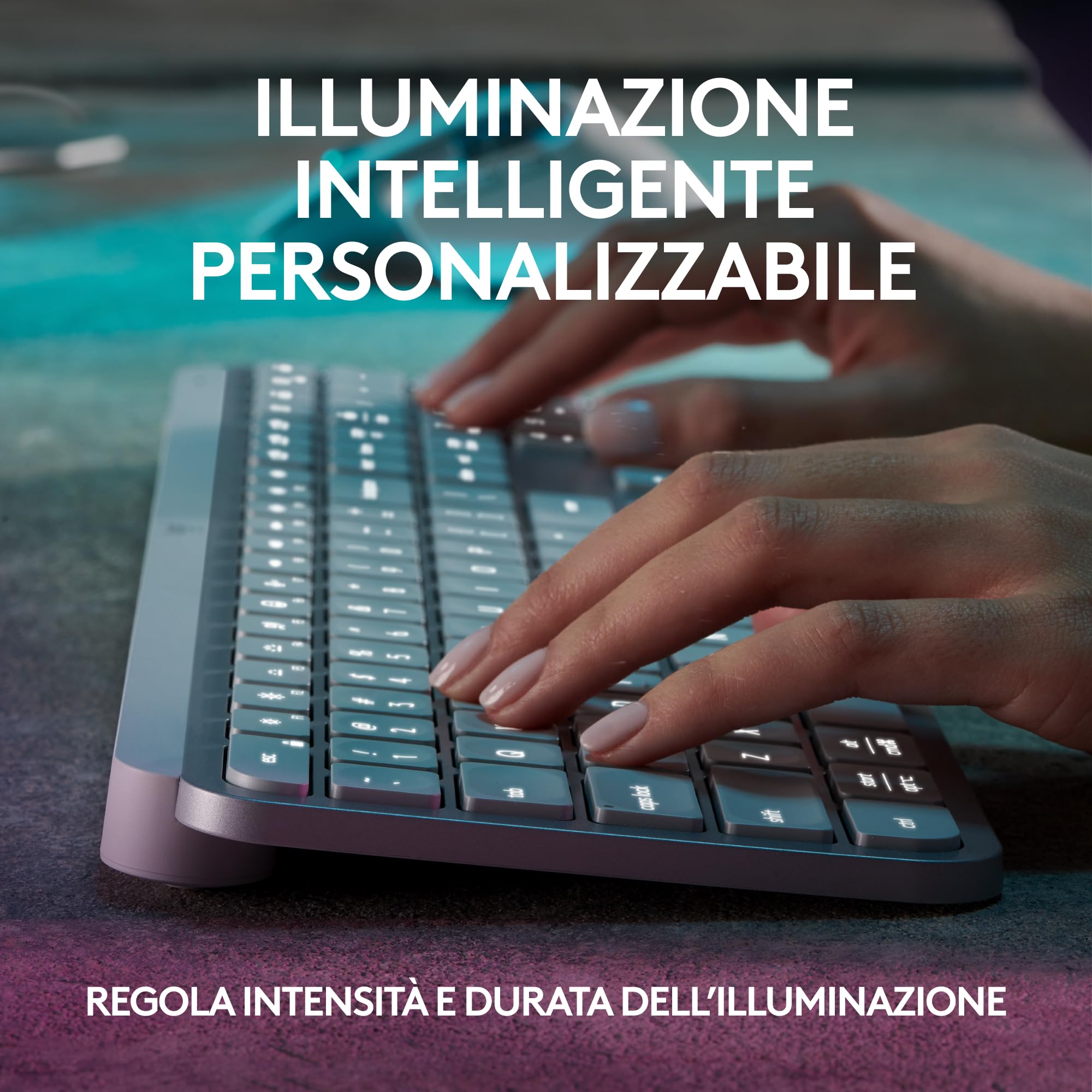 Logitech MX Keys S, Tastiera Wireless, Profilo Basso, Tasti Programmabili, Retroilluminazione, Bluetooth, USB C Ricaricabile, per PC Windows/Linux/Chrome/Mac - Grigio chiaro, Layout Italiano QWERTY