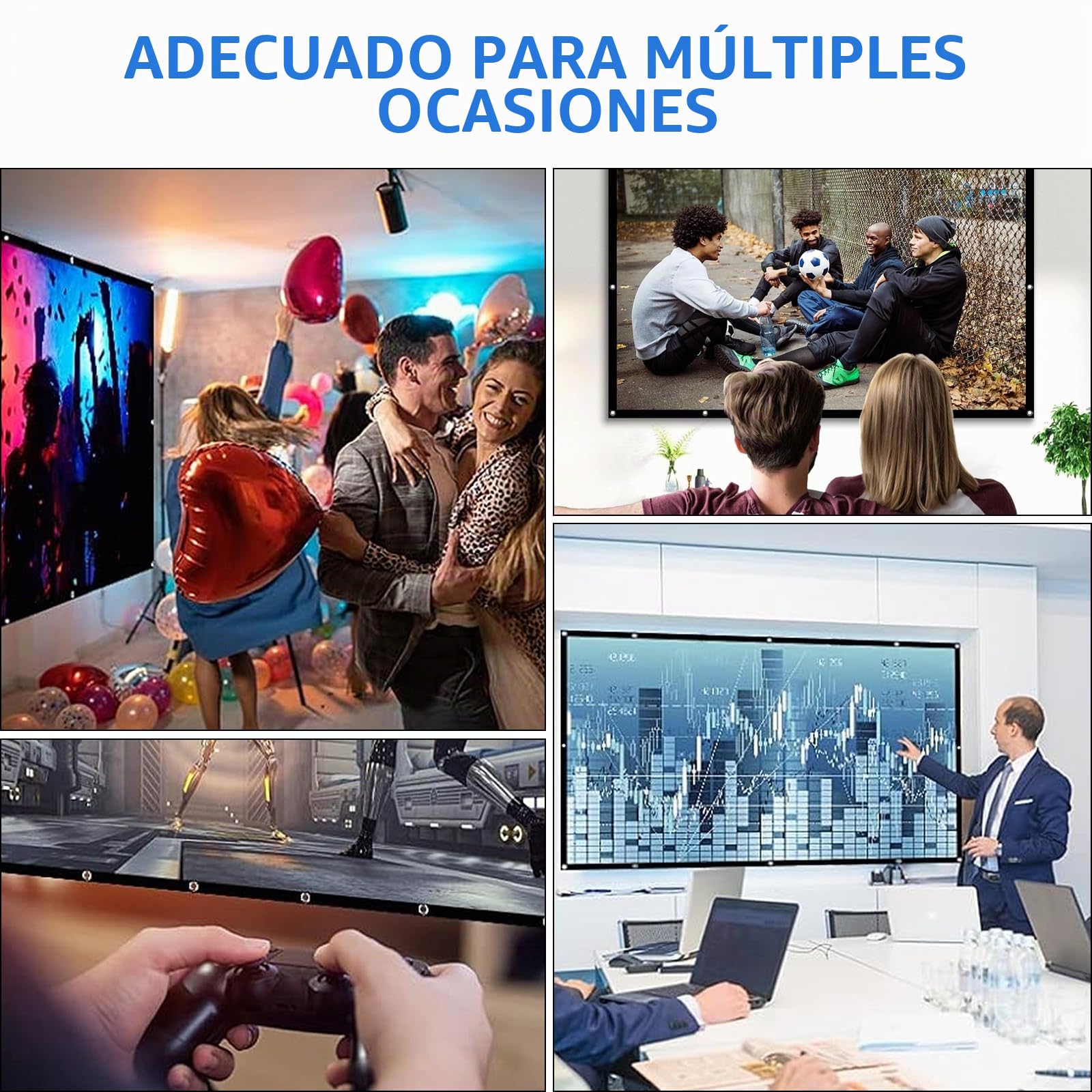 Pantalla de proyección de 150 pulgadas, pantalla de proyección, 16:9 HD, pantalla de proyección plegable antiarrugas, proyección de doble cara 332 x 187 cm, pantalla de proyección portátil para el