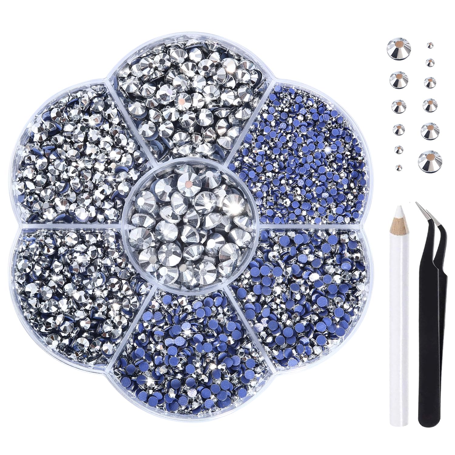 Liliume 5000pcs Hotfix Rhinestones 10 Colors 6 Sizes for Clothes Shoes and DIY Crafts（SS6-SS30, Mine-Silver — image 1