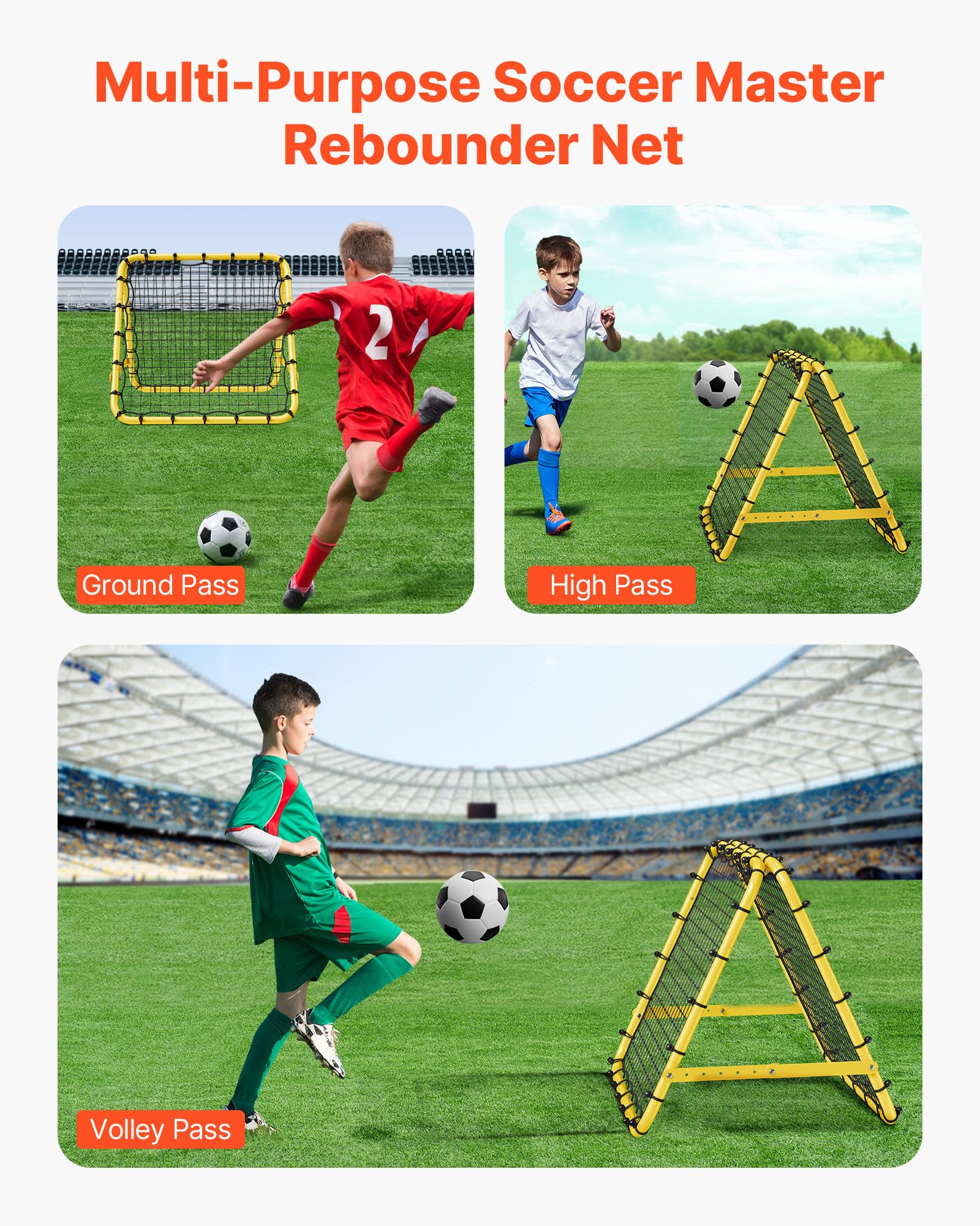 VEVOR Rete da Rimbalzo da Calcio 1016 x 889 x 939,8 mm Rete da Porta con Angoli Completamente Regolabili, Strumenti e Attrezzature per Tutte le Età, Facile Installazione e Conservazione Perfetta