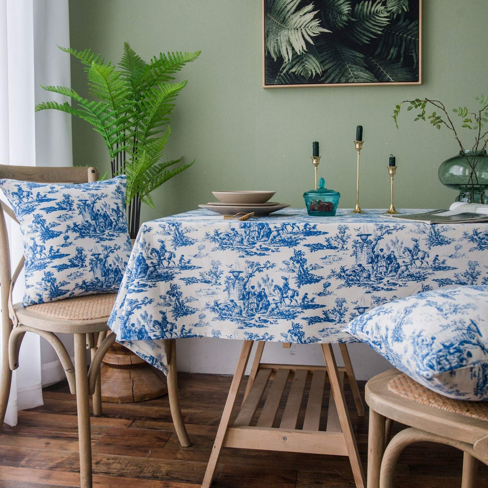 Nappe lin coton bleu anti-plis nappe picnic 140x220 durable