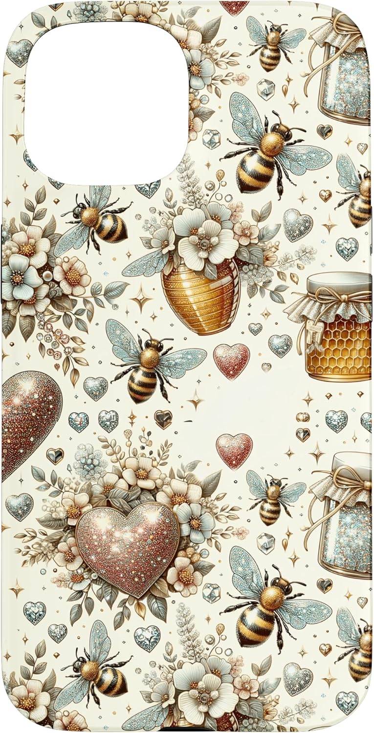 Cute Bee Art for Women and Honey Bee Queen Flower and Hearts Case for iPhone 17