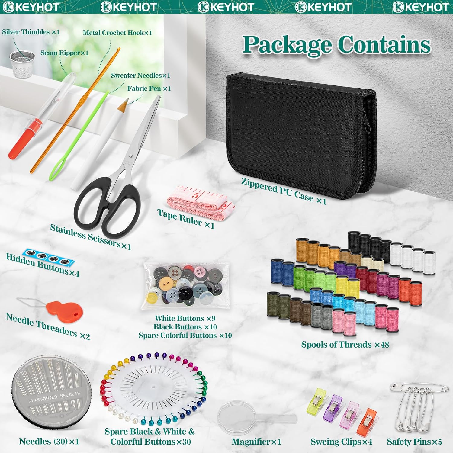 KEYHOT Sewing Kit for Adults, Needle and Thread Kit, Travel Size 170 Pcs