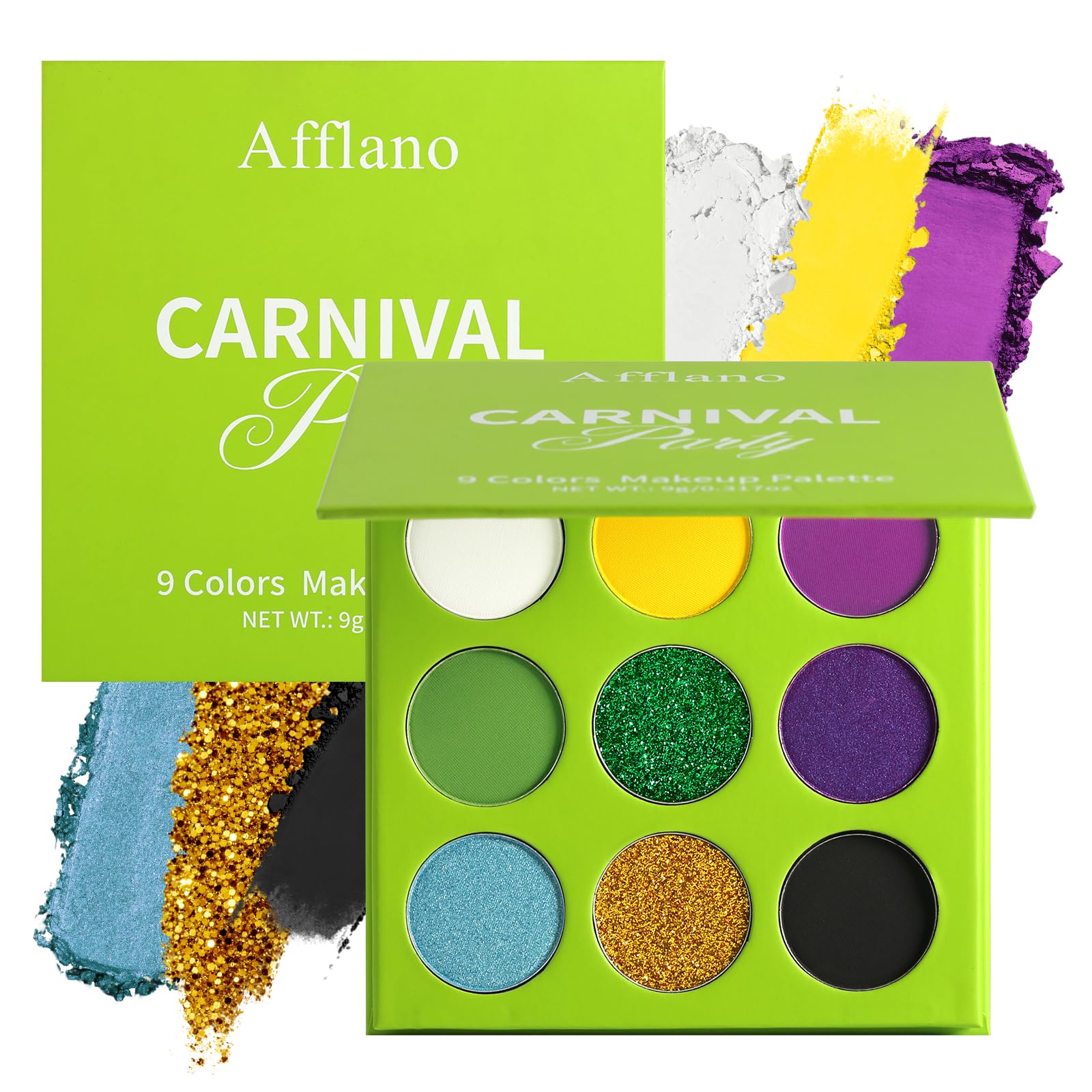 Purple Green Gold Eyeshadow Palette, Matte Shimmer Lavender Green Goth Smoky Eye Shadow Makeup Palette, Pigmented Long Lasting Bold Halloween Makeup Pallet for SFX, Witch, Ursula, Beetlejuice, Cosplay CARNIVAL PARTY