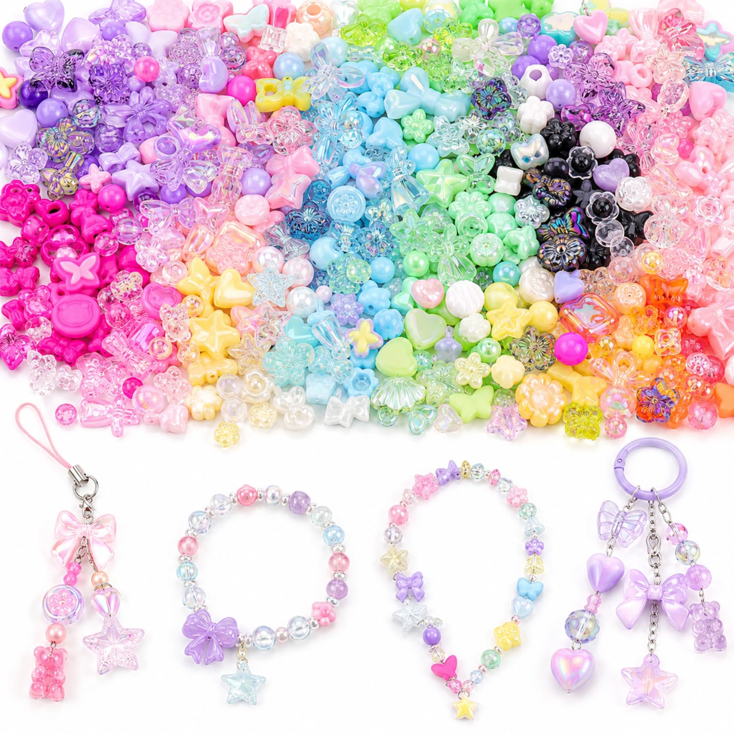 Flavizo Bead Set Charm Making Kit, Charms for Bracelet, Includes Cute Pendants Spacers Colorful Bows Flowers Stars Hearts DIY Accessories for Bracelets Phone Charms and Craft Projects for Women and Girls (1 Pack)-image-33