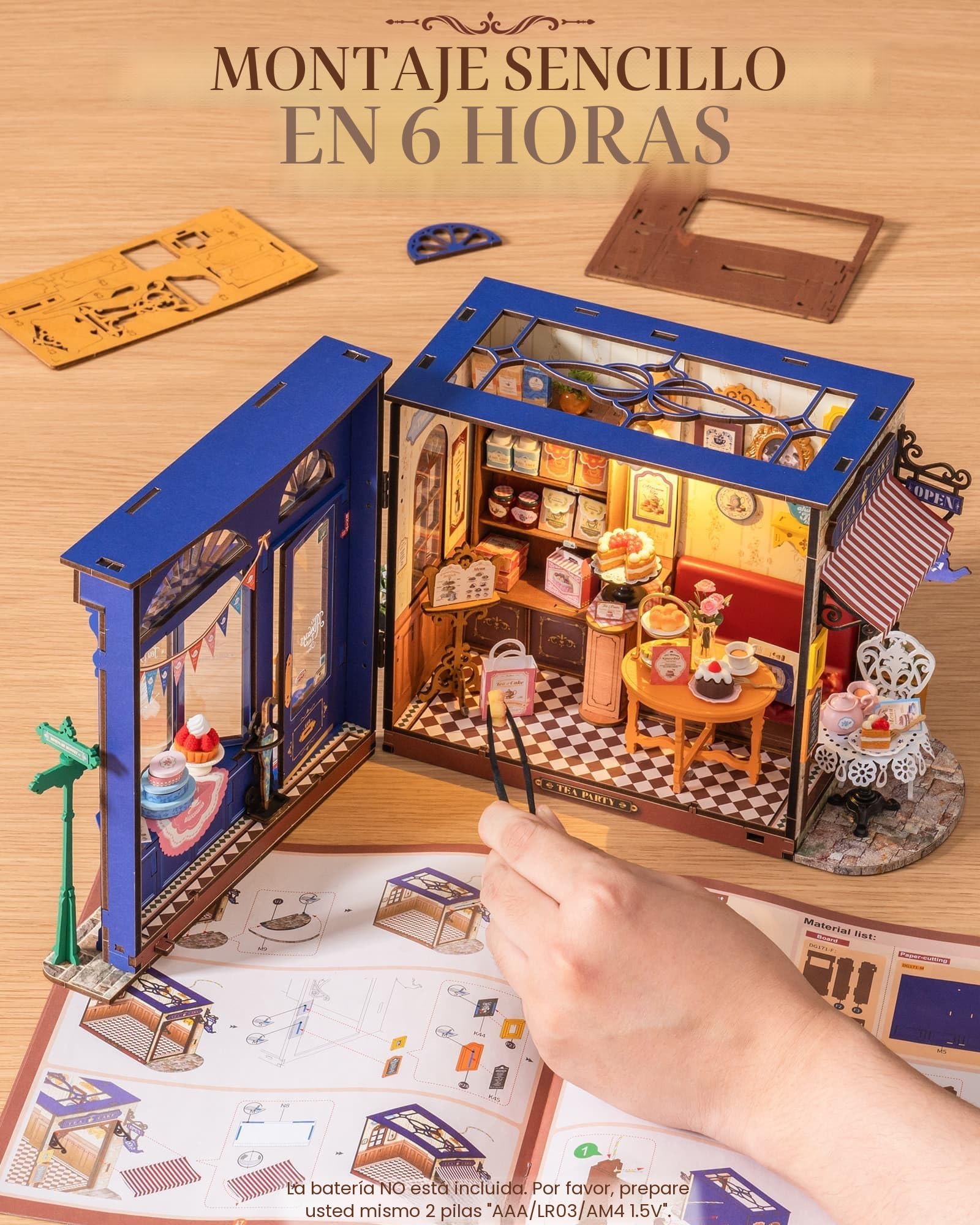 Rolife Casa de muñecas de ocio y sala de té, kit de casa en miniatura con luces, tiempo libre, Navidad, regalo de cumpleaños
