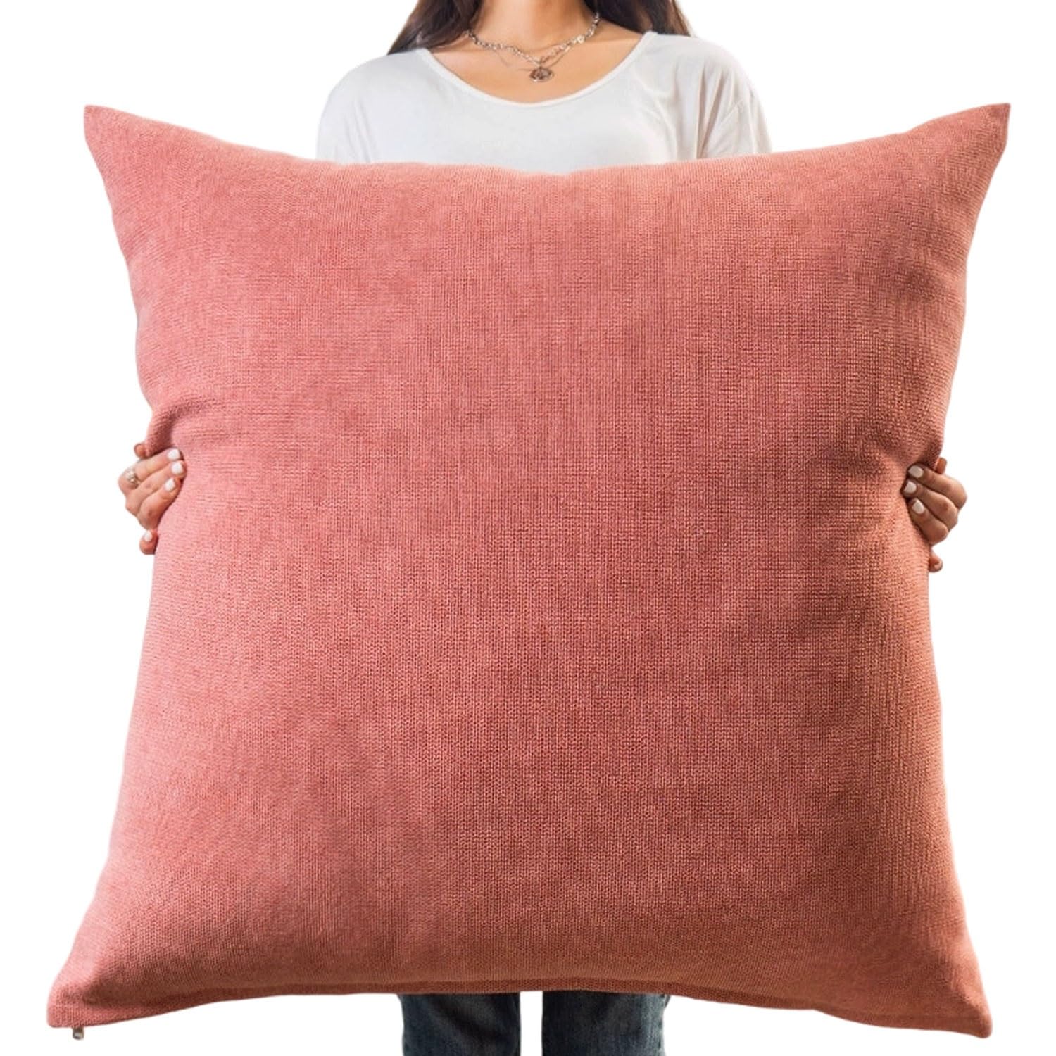 uyeoco Super King Size Cushion Covers 45x45 50x50 60x60 55x55 50x70 Rectangular/Square Extra Large Pillow Cases with Invisible Zipper Decorative pillowcases for pillows(Light red,60x60cm)