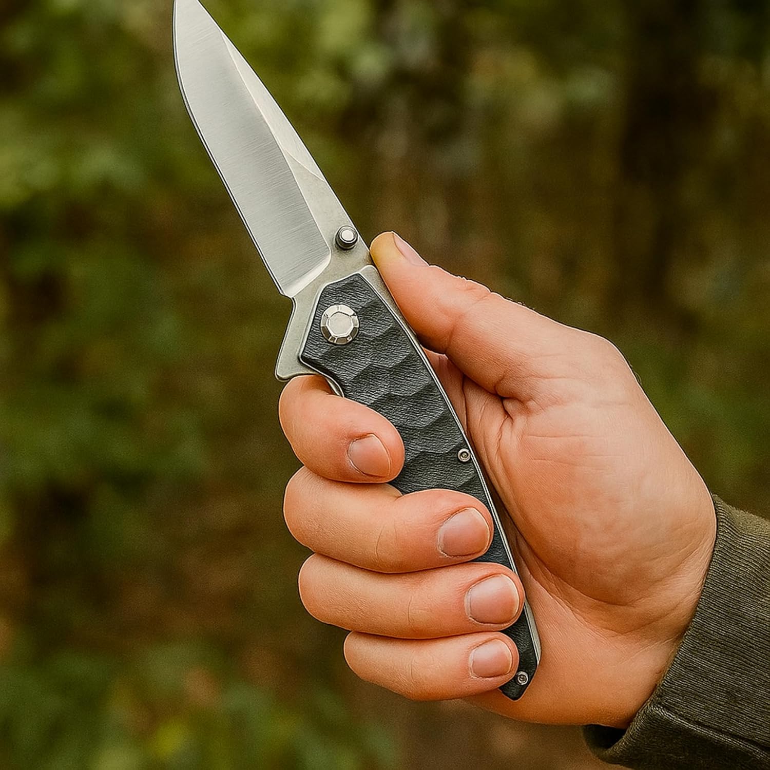 VICIUS Thumb Knob Wide Blade Pocketknife – D2 Stainless Steel, Black G10 Handle