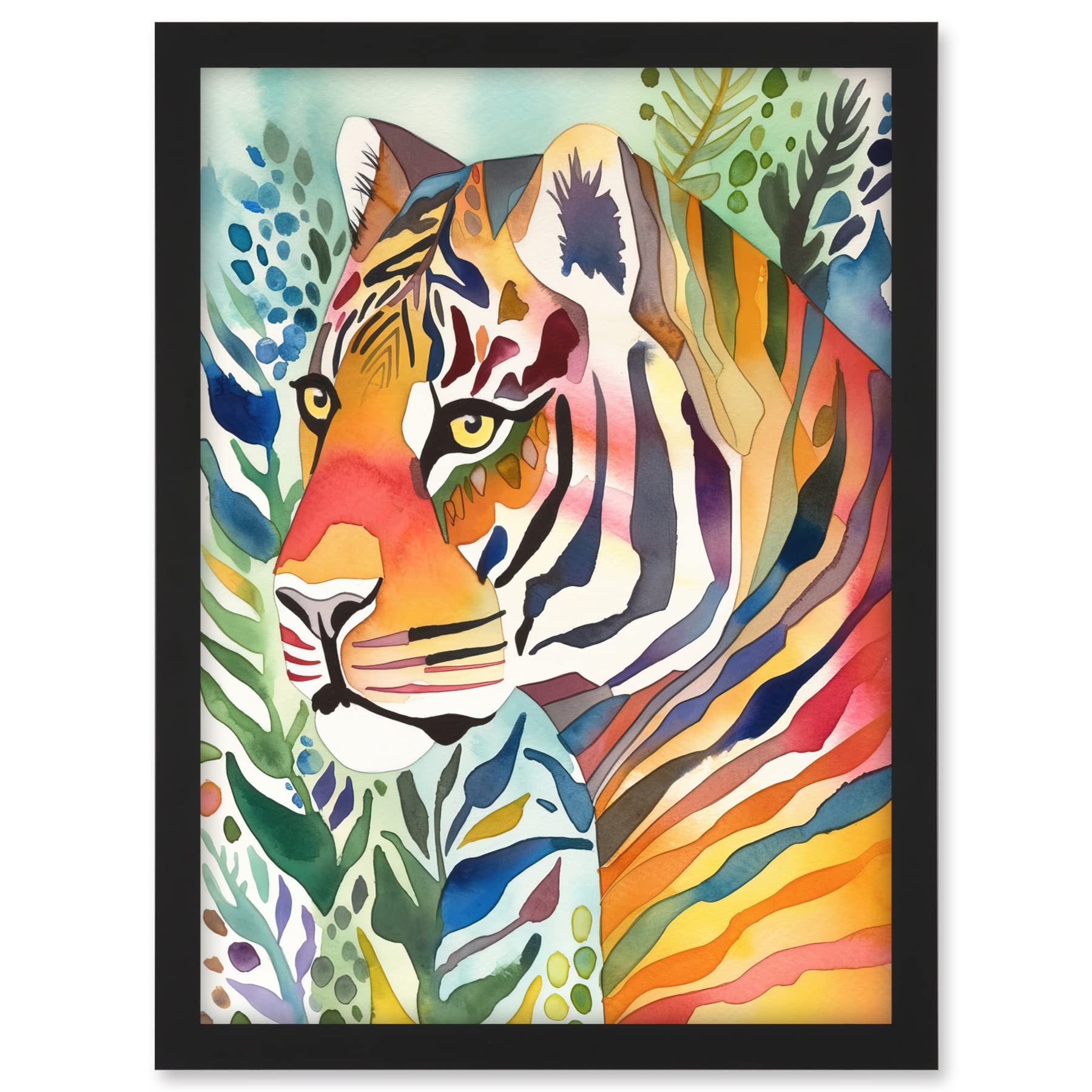 Artery8 The Hidden Tiger Folk Art Artwork Framed A3 Wall Art Print