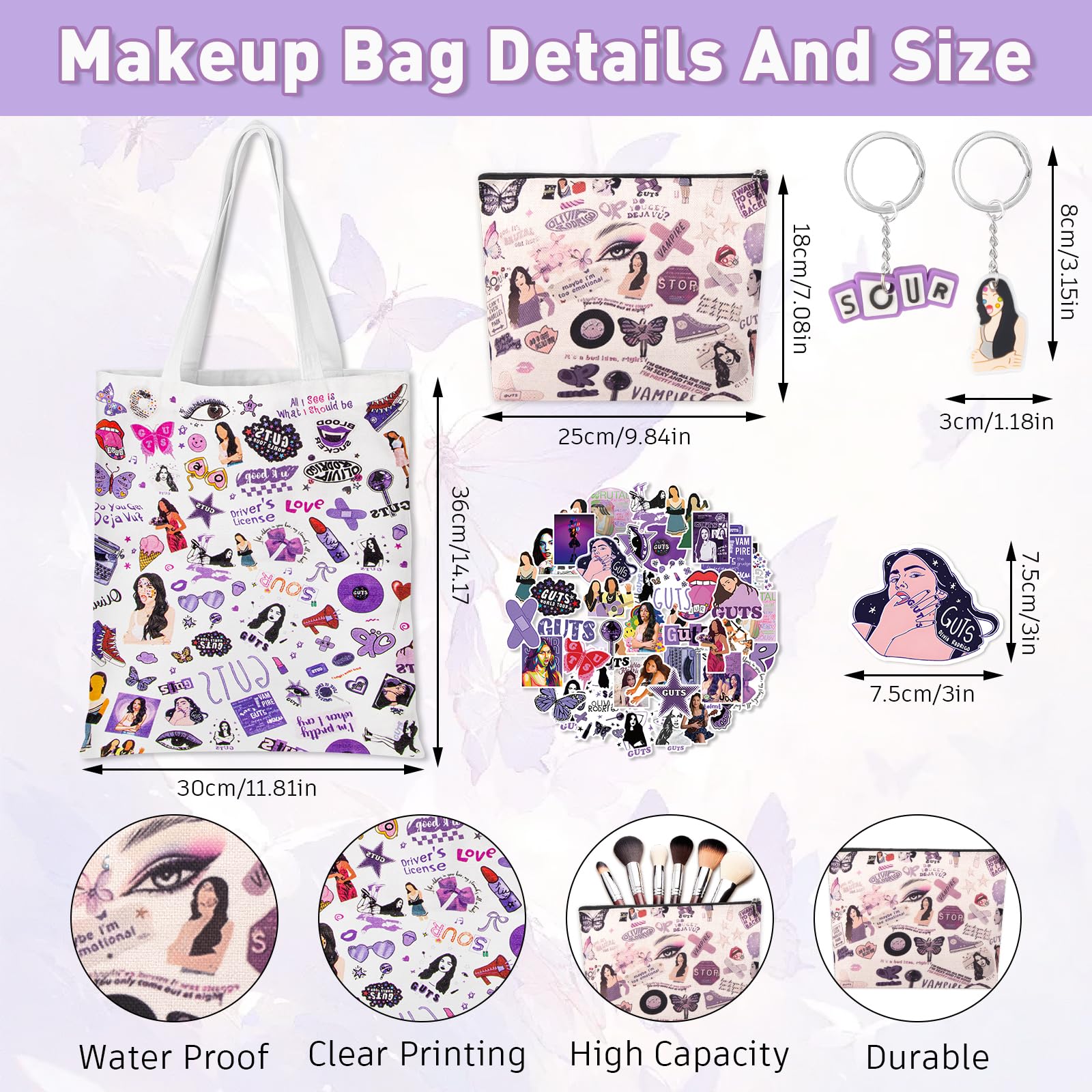 54PCS Ol𝕚v𝕚a Merch Album Canvas Bag Set, Cosmetic Bag Music Lover Makeup Bags with Stickers & Keychain - Image 3