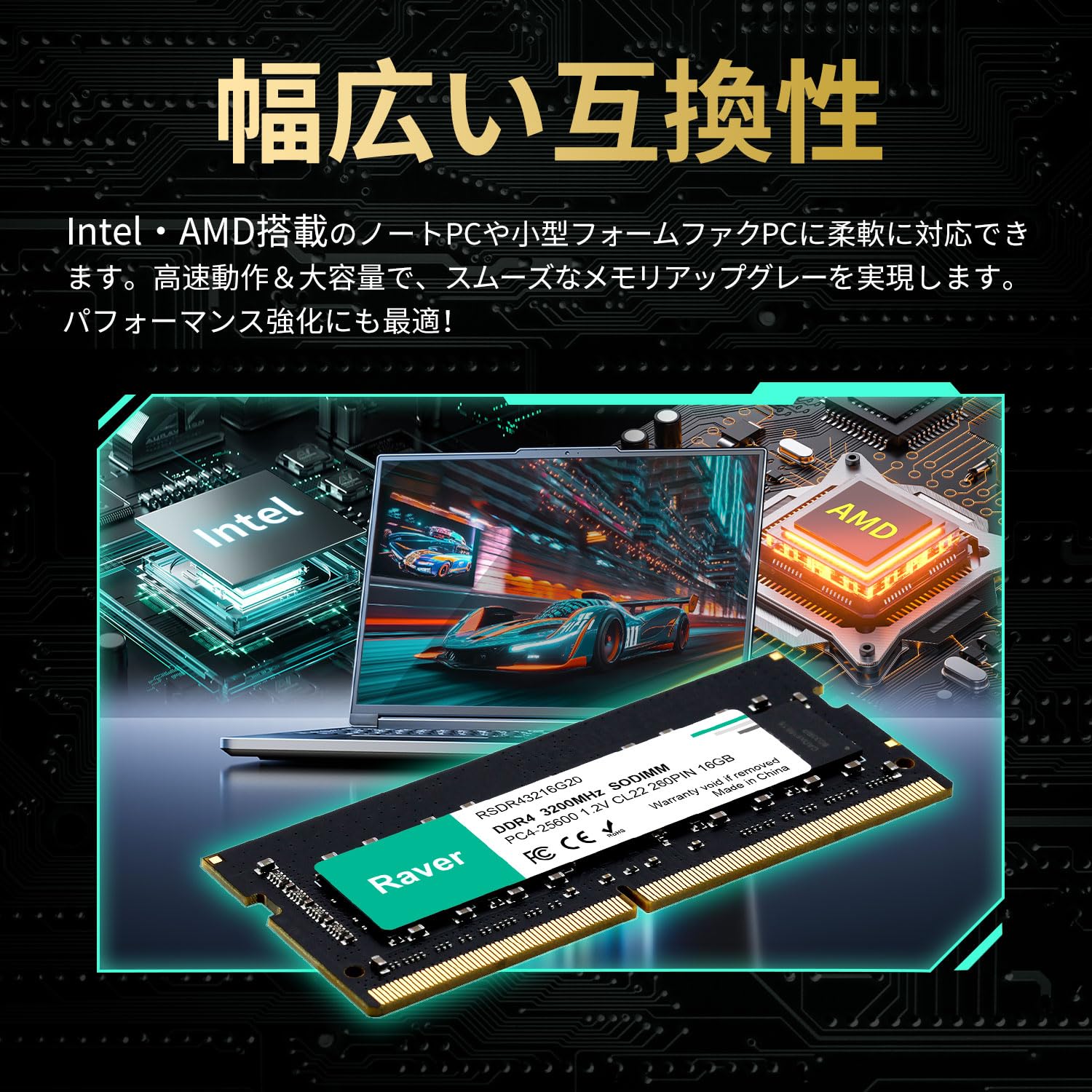 Amazon.co.jp: ノートPC用メモリ 16GB PC4-25600(DDR4-3200) SODIMM