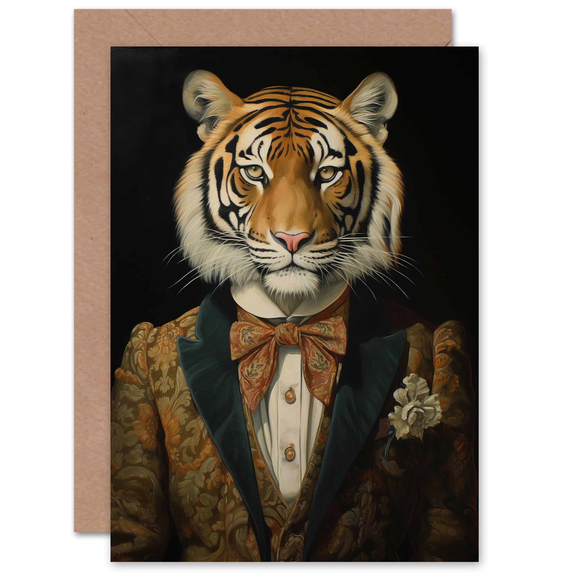 Artery8 Victorian Tiger Birthday Thank You Greeting Card - Black
