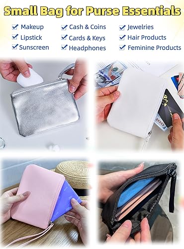 Miniatura 5 de Accesorios para bolso, bolsa de maquillaje negra, bolsa de maquillaje con cremallera, bolsa pequeña de 4.5 x 6.5 pulgadas, aprobada por estadios, no